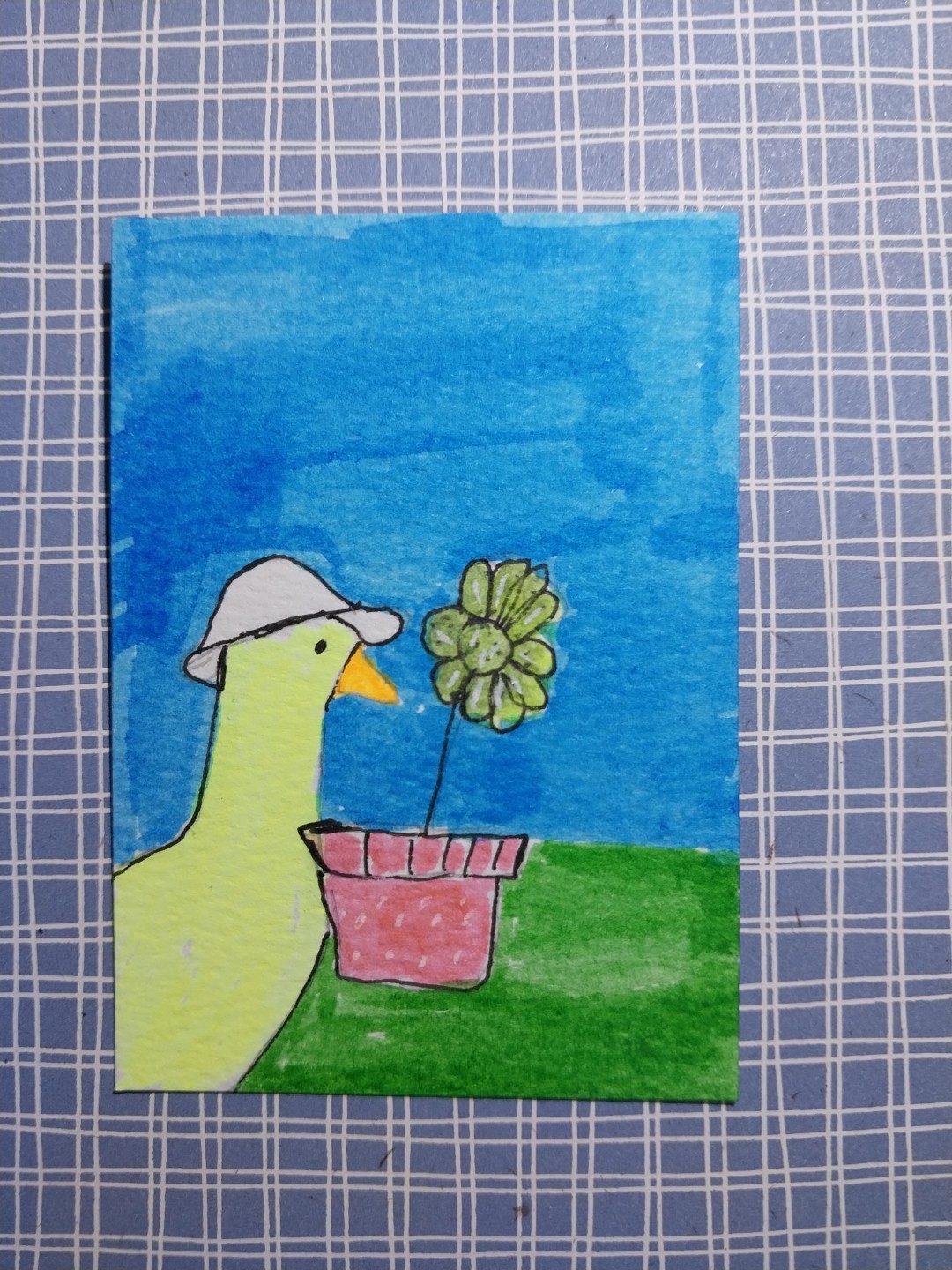 Duck Flowers Art 3.5 X2.5 Impressionist Original Painting Whimsical Animals Aceo