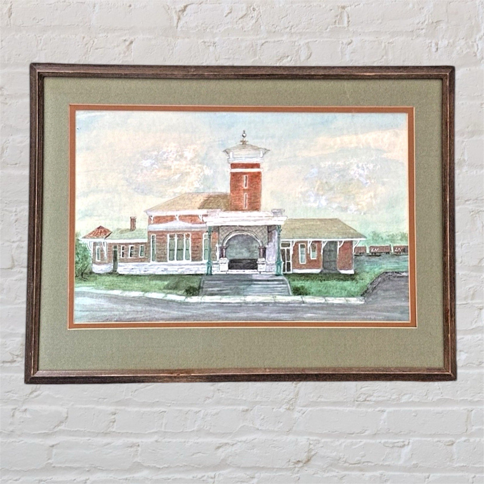 Original watercolor painting Henderson Station Mildred Parsons 23×17 Framed