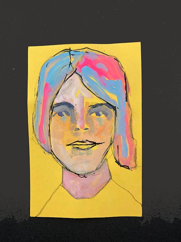 Woman Portrait Painting Naive Outsider 4×6 Wall Art Yellow April Fool