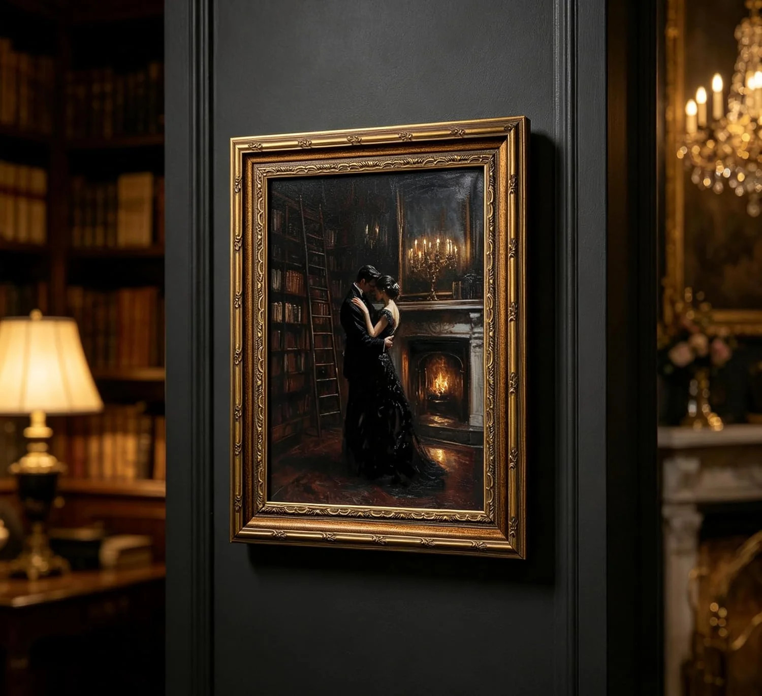 Vintage Gold Framed Gothic Wall Art, Victorian Romantic Couple Dancing Painting