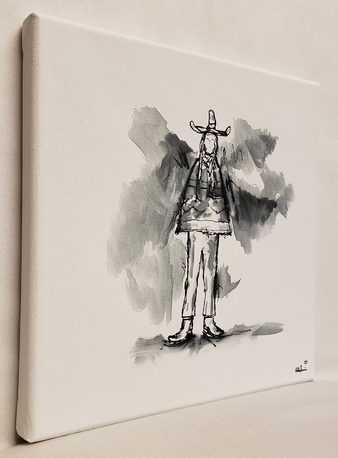 Original Modern Minimal Black And White Figurative Ink Painting By K.A.Davis