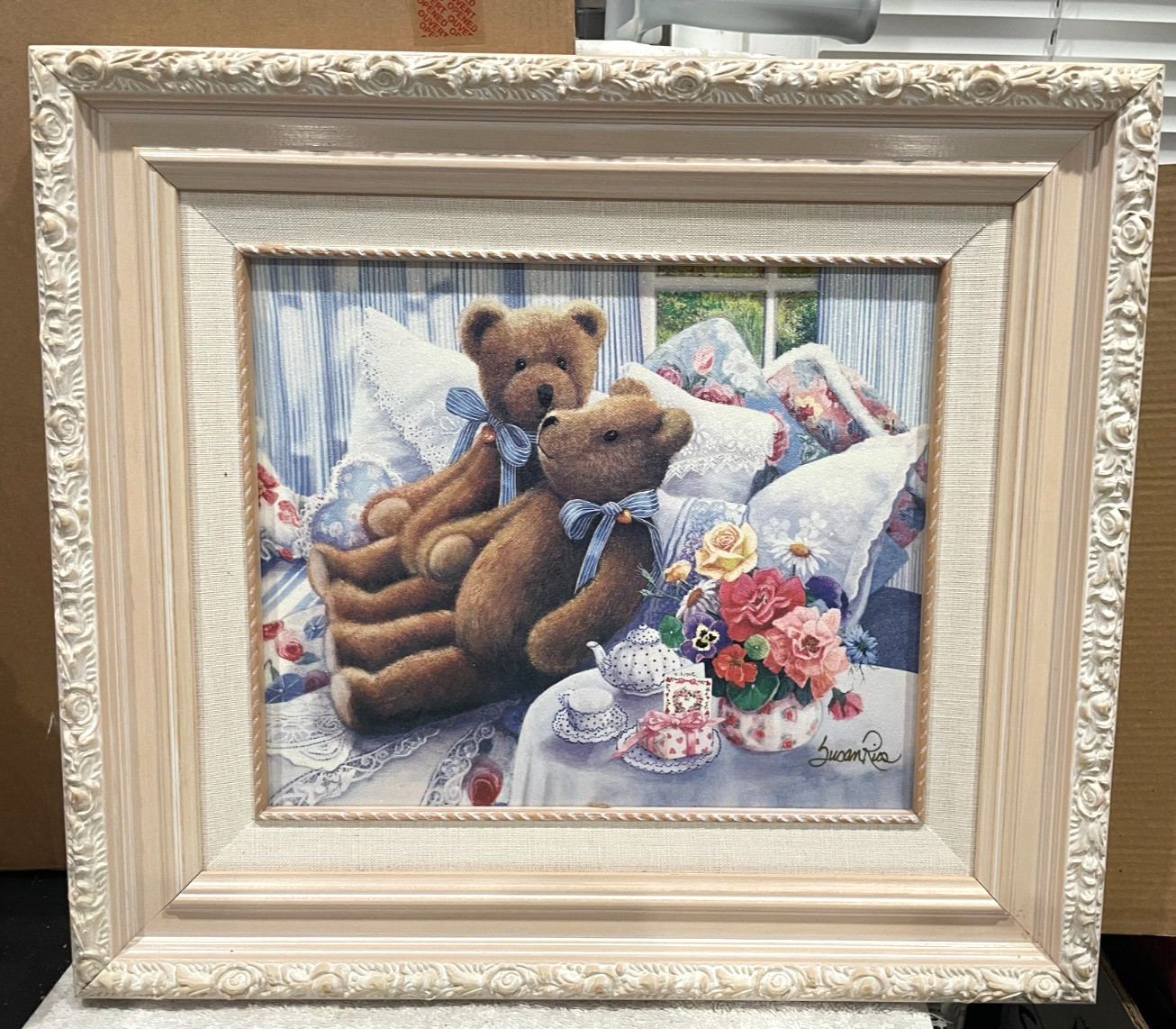 SUSAN RIOS CANVAS LITHOGRAPH REFLECTIONS LINE «FRIENDS FOREVER» BEARS SIGNED