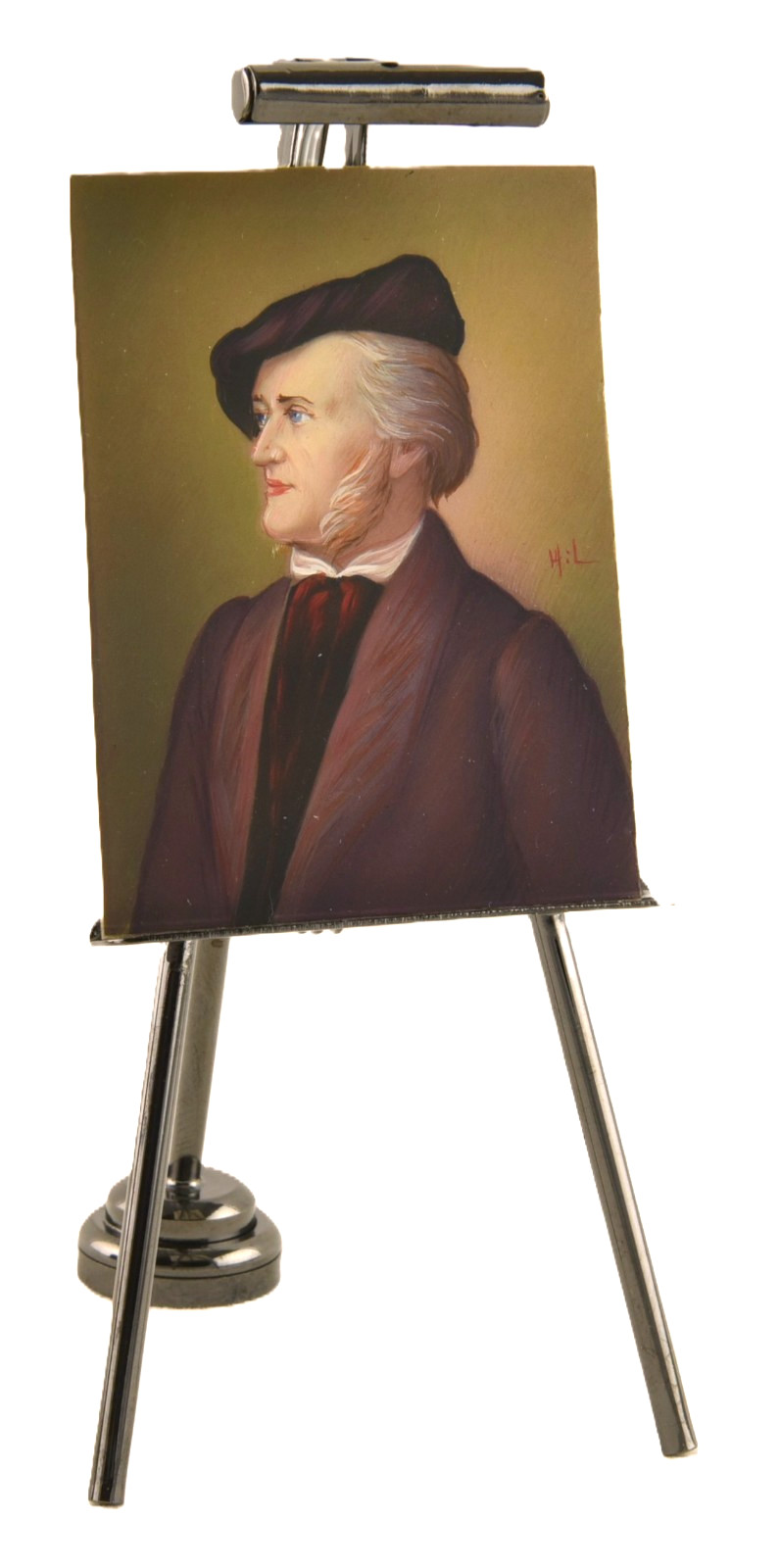 Miniature Portrait Wilhelm Richard Wagner by Italian Artist HiL w/Easel ORIGINAL