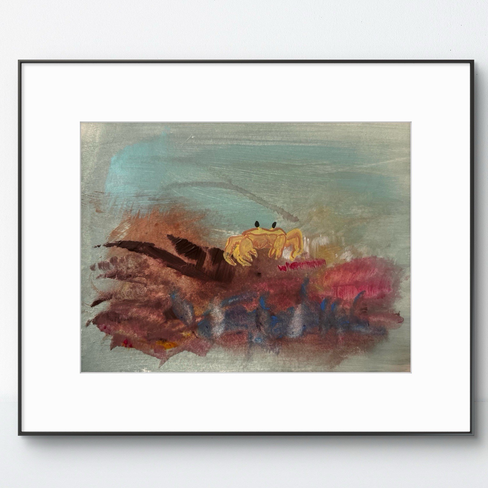 Original Abstract Expressionism 9X12 Crab Paper Colorful Modern Handmade Signed