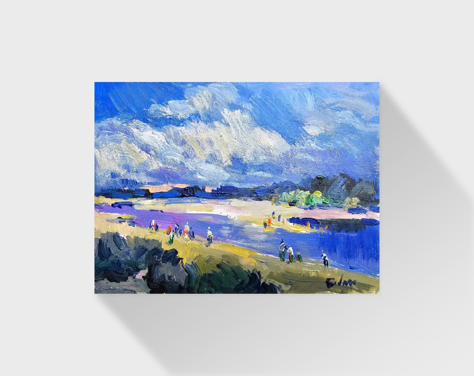Oil painting River Ukrainian painter canvas Unframed original Decor landscape