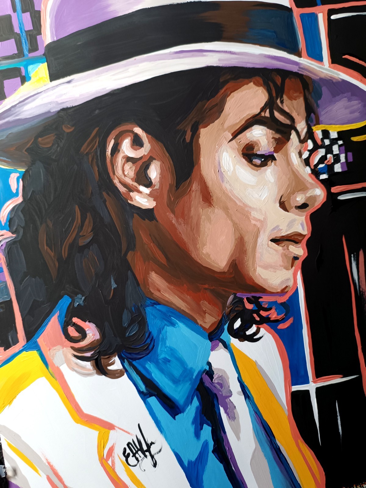portrait of Michael Jackson, pop art, paper, acrylic, handmade