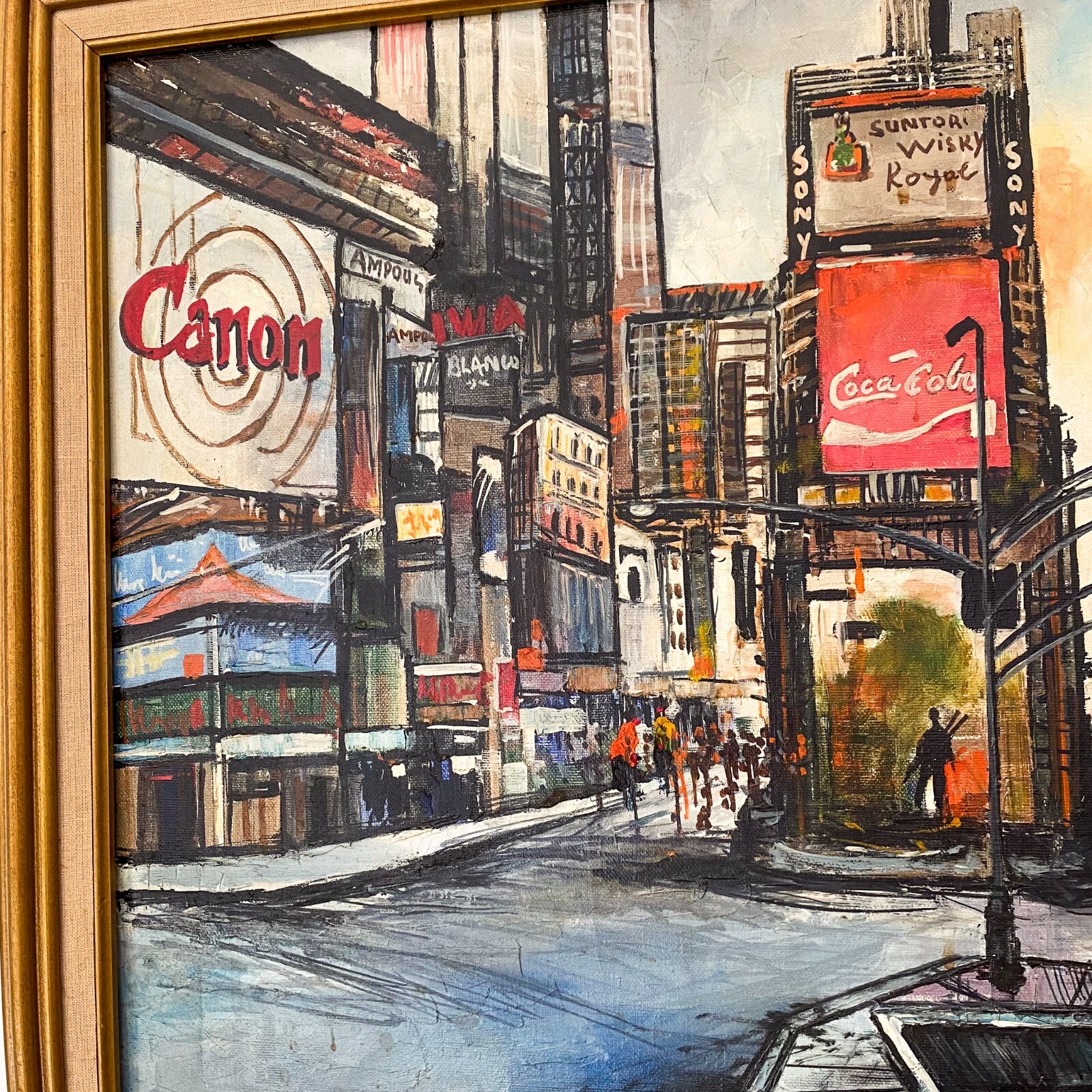 Vintage New York TIMES SQUARE Original Art Framed Painting NYC Cityscape Oil?