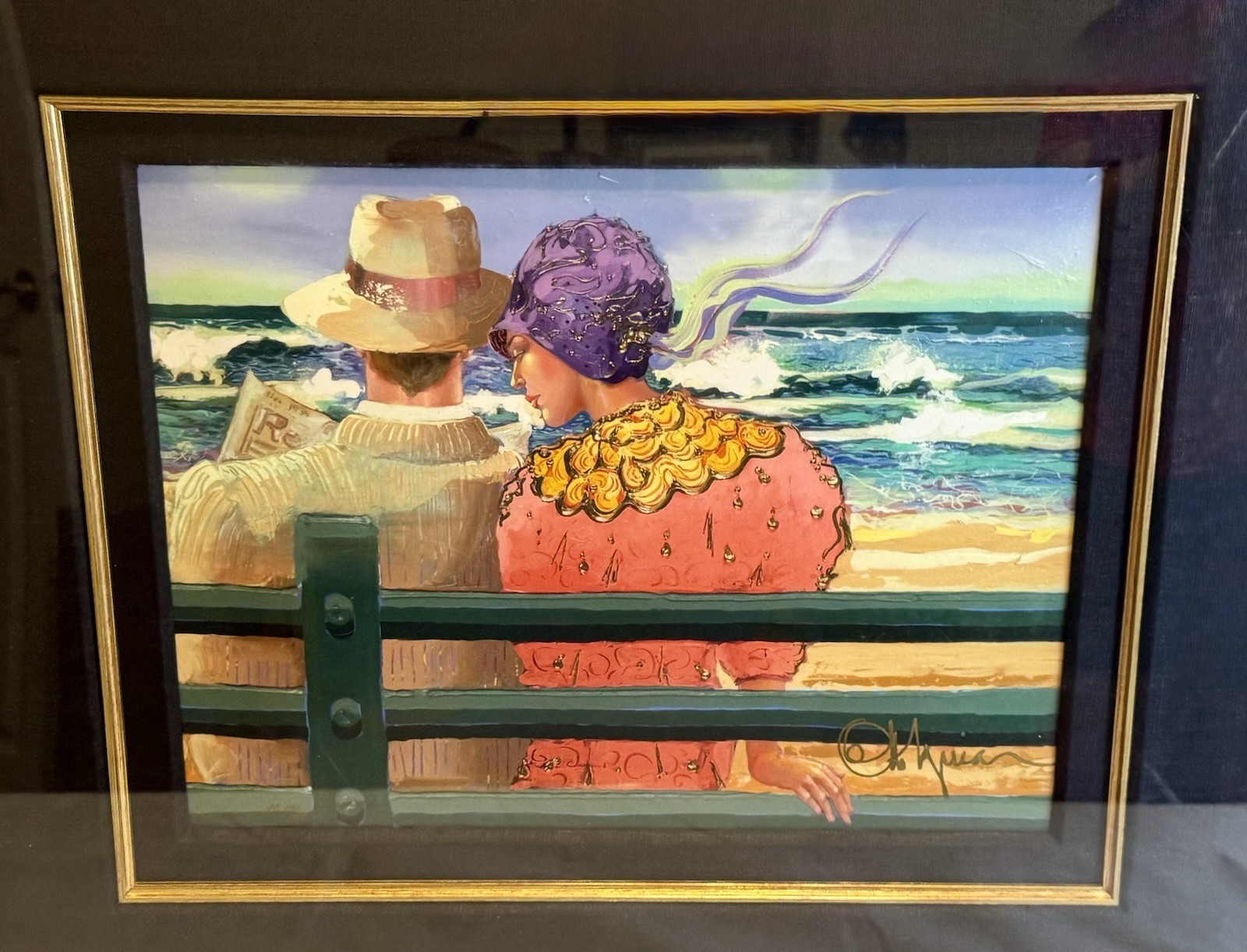 Otto Aguiar Giclee “The Newspaper” Painting Art COA Framed 22”x26”