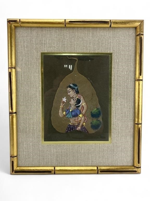 Hand painted Indian couple on Pipal peepal leaf 13″ x 15″