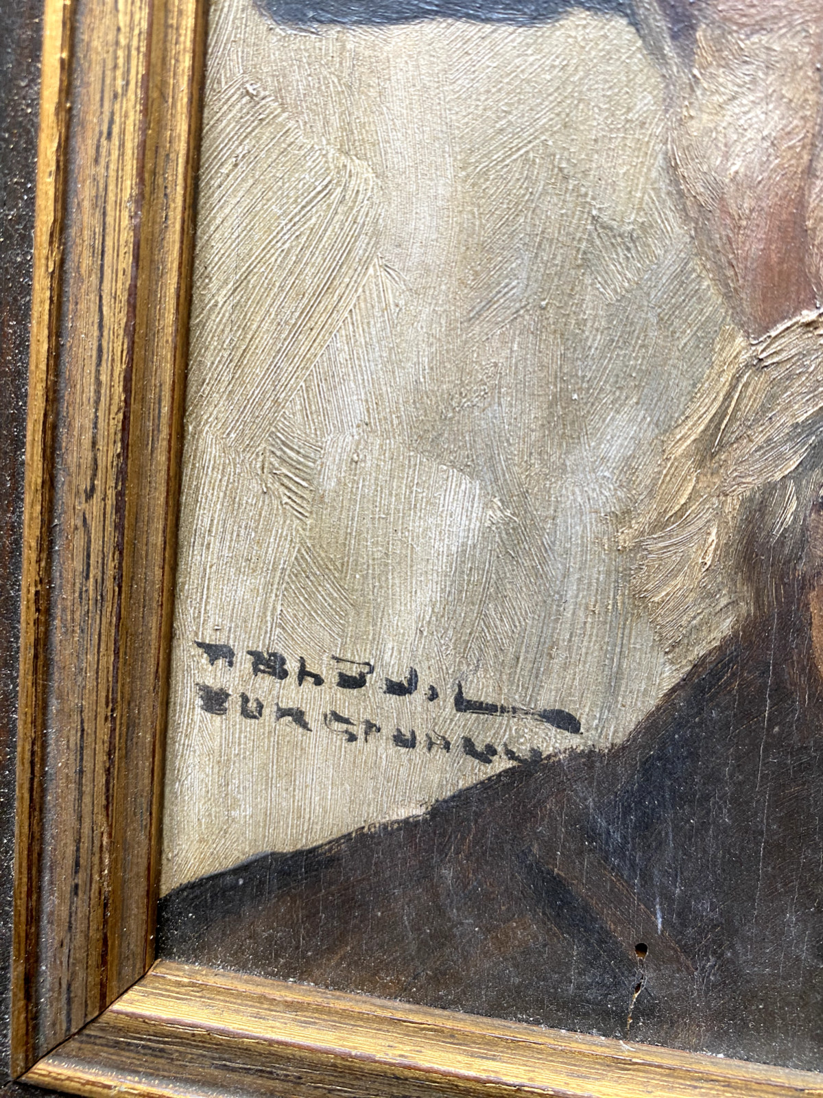 Signed Oil Painting Portrait Of An Old Man With Hat Farmer