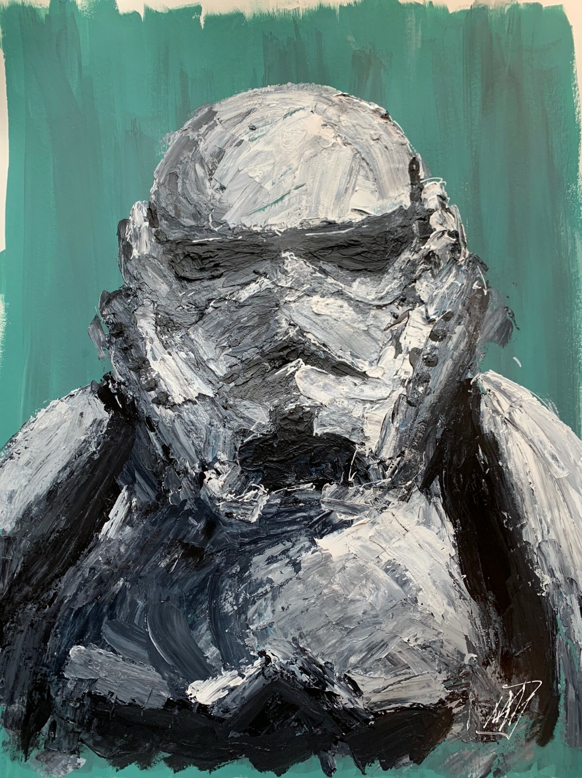 Original Abstract Stormtrooper Star Wars Portrait Palette Knife Painting Art 24″