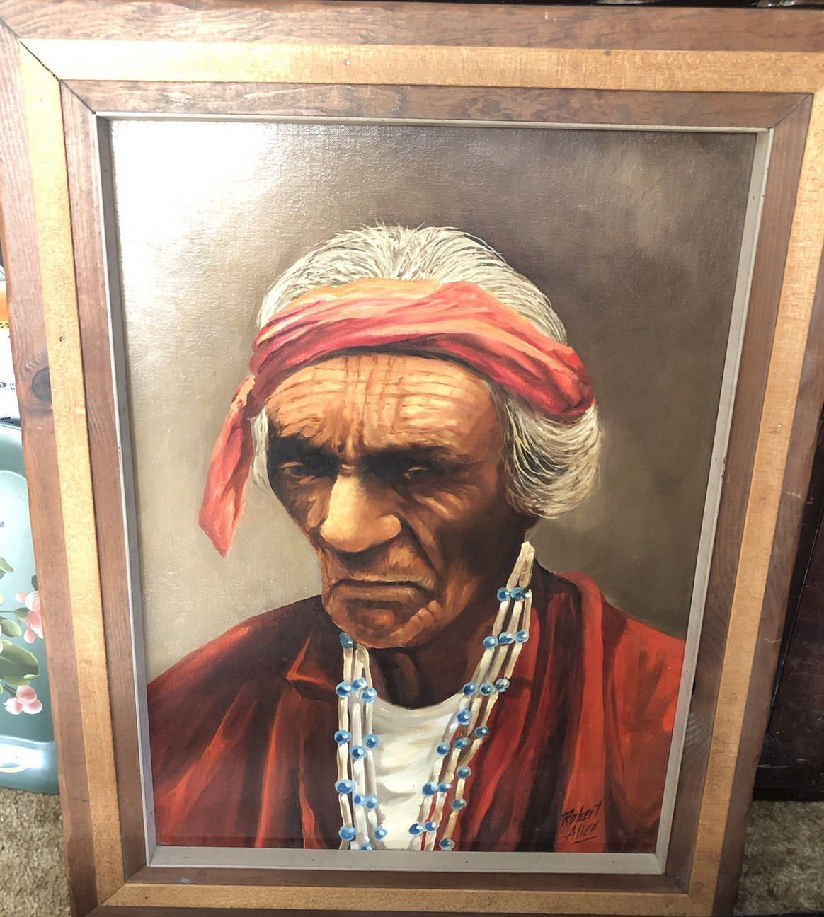 Vintage Navajo Medicine Man Original Southwest Oil Canvas Portrait Framed Signed