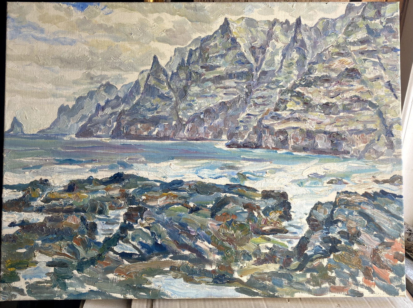 ::OIL PAINTING LANDSCAPE GLACIER COAST SEA ICY SEA WAVES WINTER °ICE ROCKS OIL