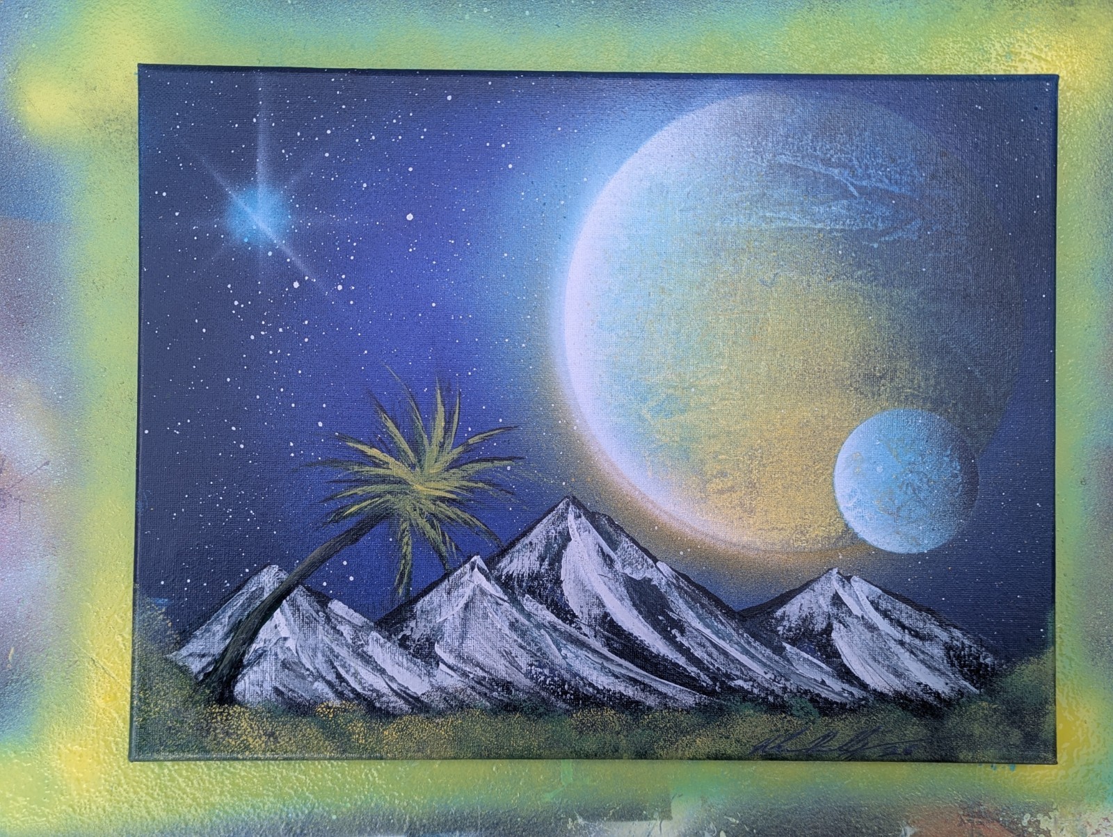 The Grand Oasis 12×16 Spray Art on Canvas. Original Work. Signed.