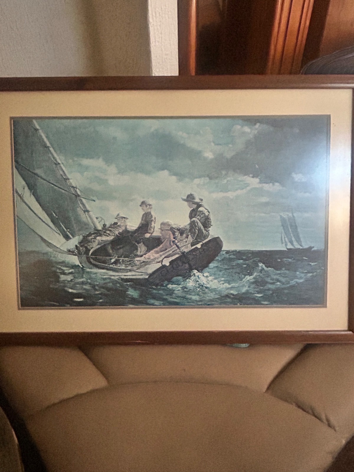 Oil Painting Sailing Boat – After Winslow Homer “Breezing Up” Signed Walther