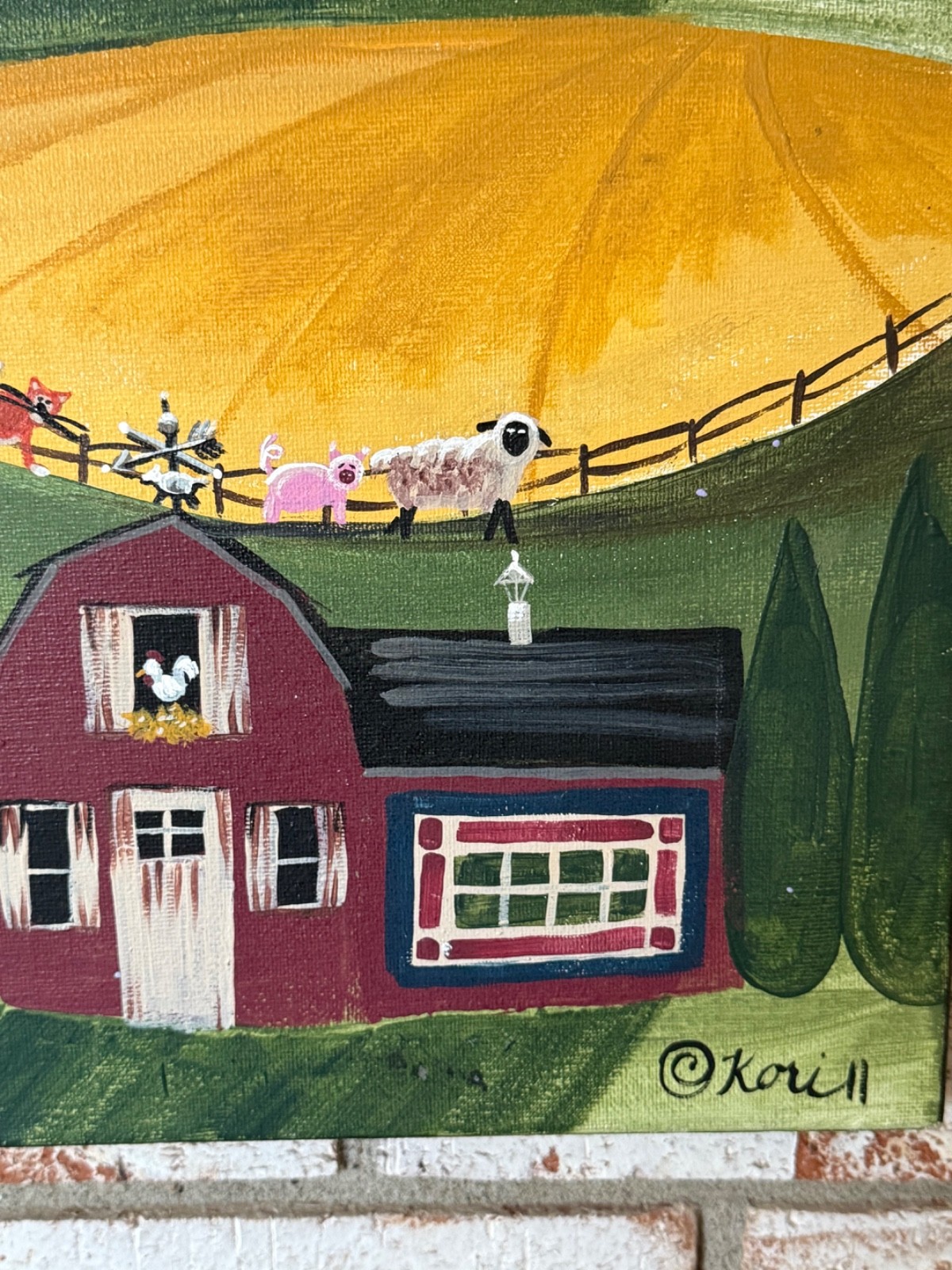 VINTAGE NAIVE PAINTING AMERICAN FOLK ART RURAL FARM COUNTRY SCENE ORIGINAL