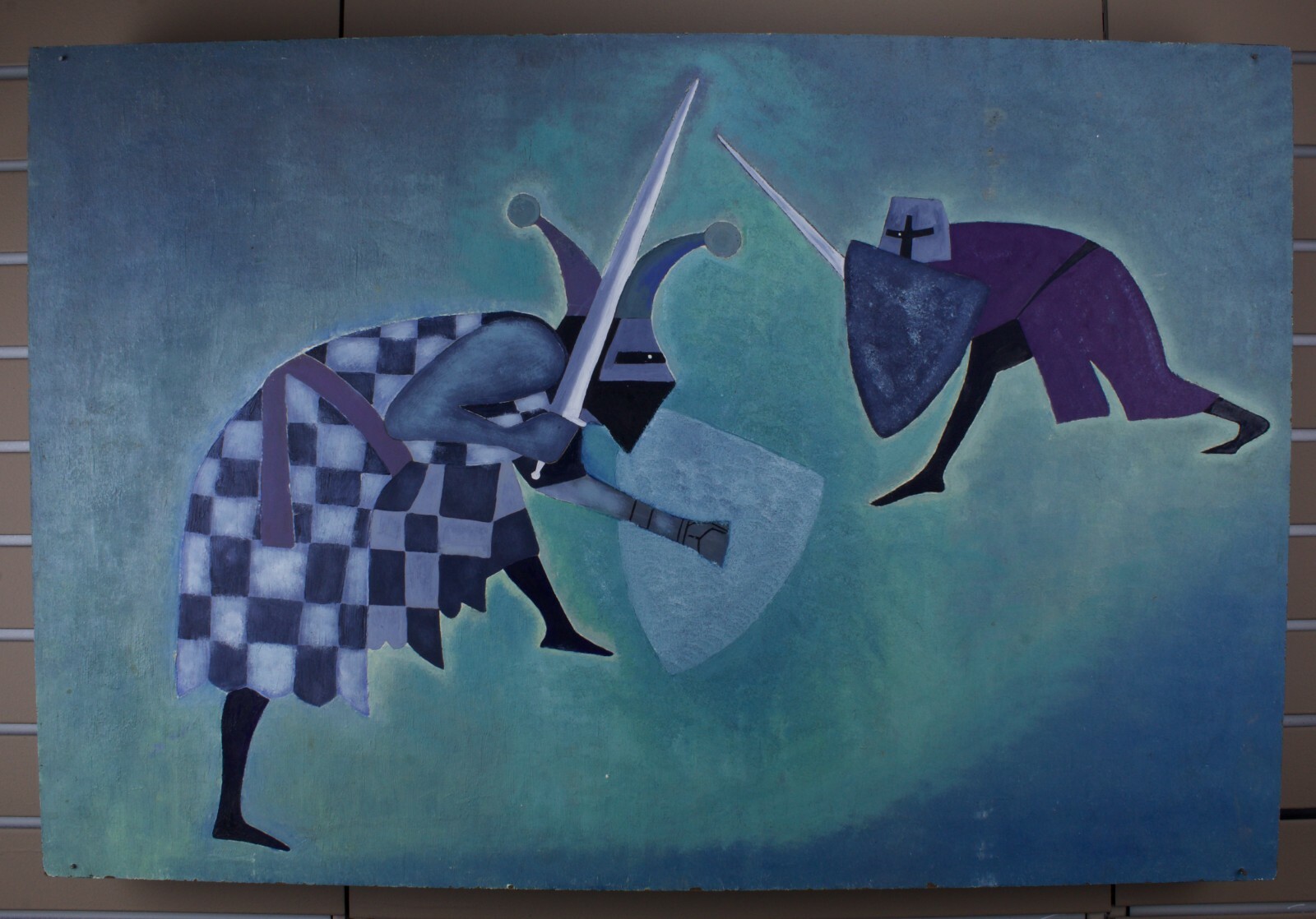 Medieval Knights Fighting Portrait Painting Unsigned