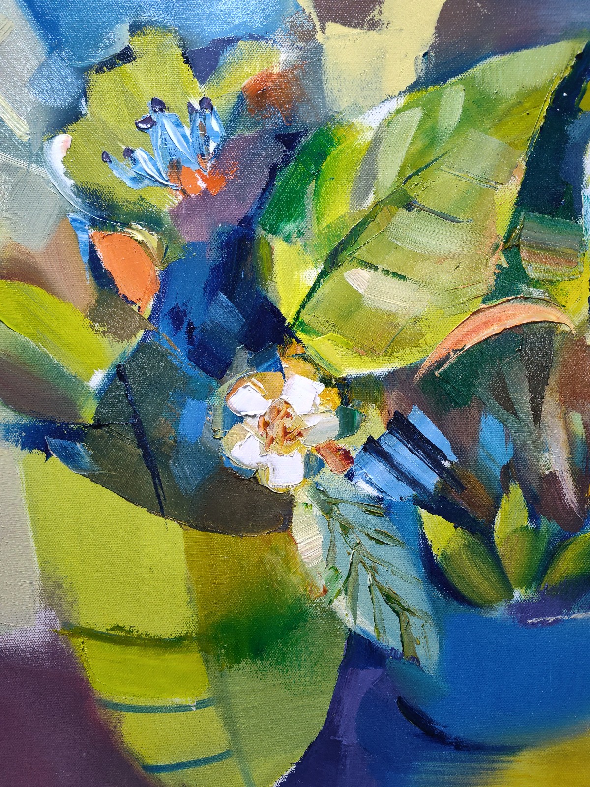 Original oil painting 18″x18″ Contemporary Floral art, Green Blue Decorative Art