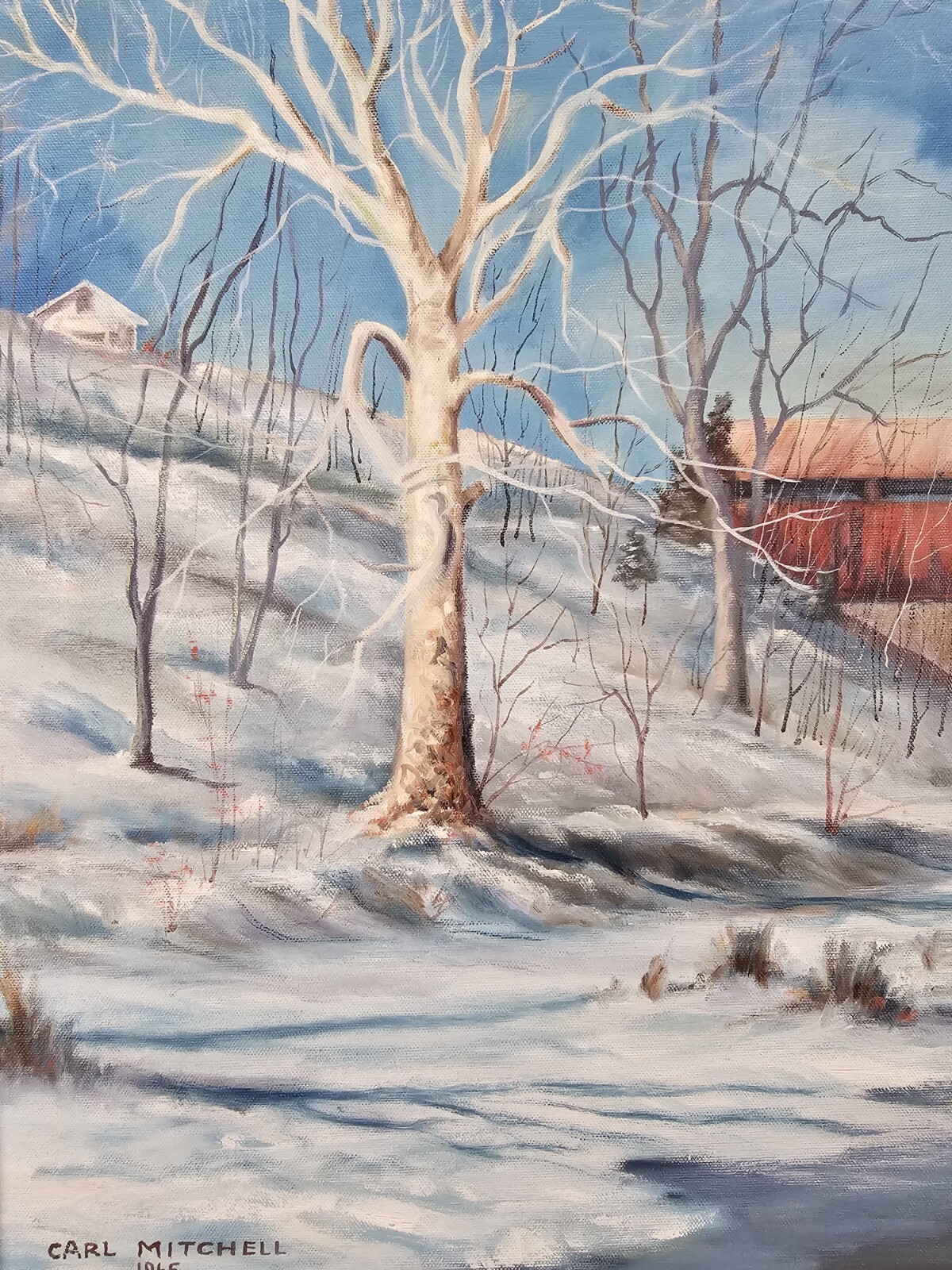 Vintage Original Signed Carl Mitchell Oil Painting 30.5×24.5 Framed Art VTG 1965