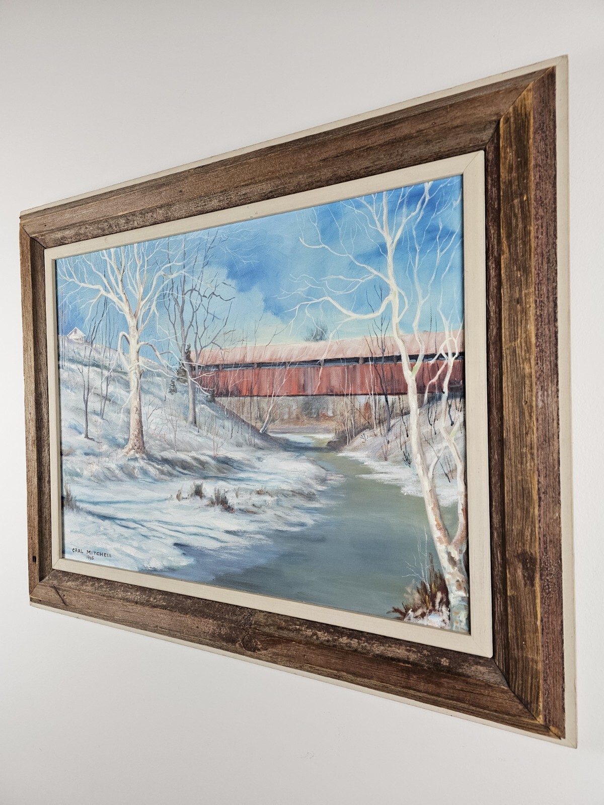 Vintage Original Signed Carl Mitchell Oil Painting 30.5×24.5 Framed Art VTG 1965