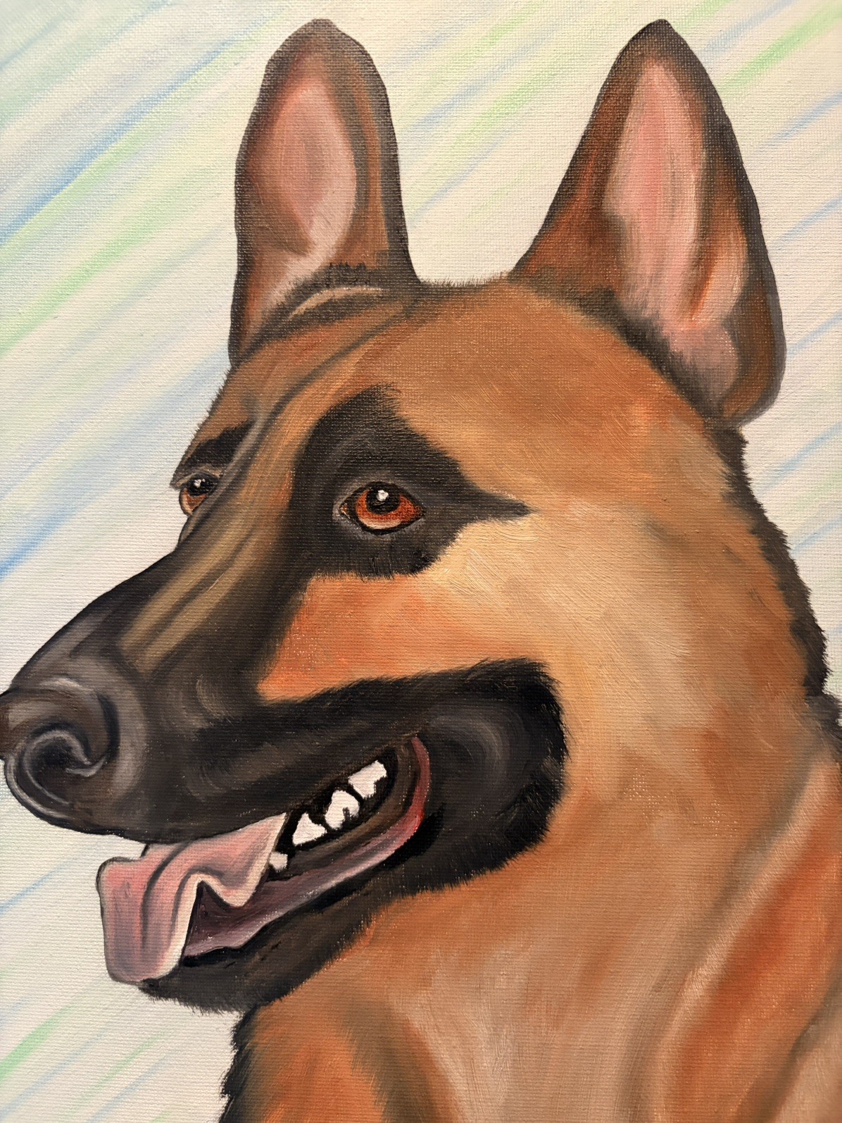 Original oil painting 11 x 14 inches handsome German Shepherd dog signed canvas