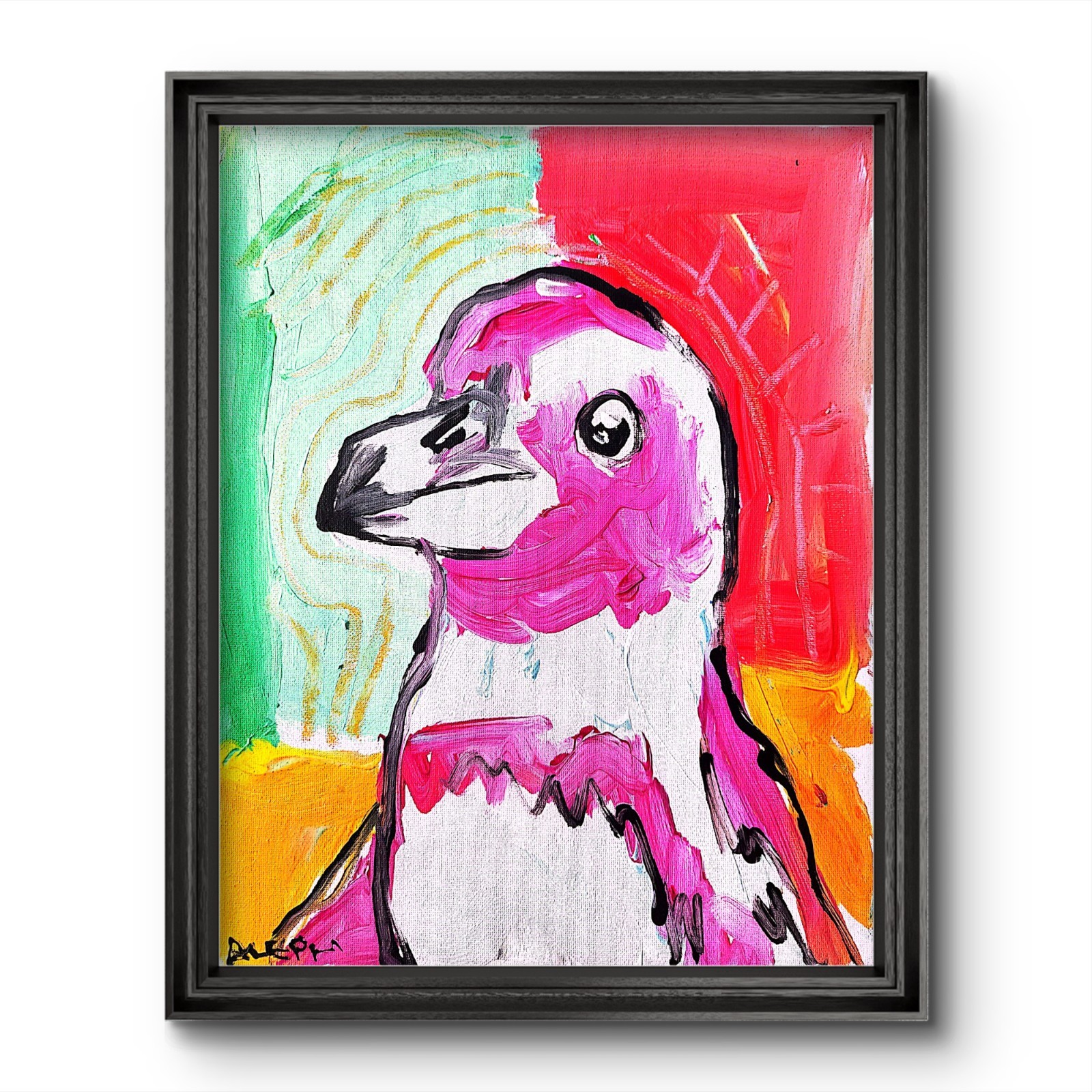 Aleph Hand Painted Textured Penguin 11×14 Animal Acrylic Canvas Home Decor