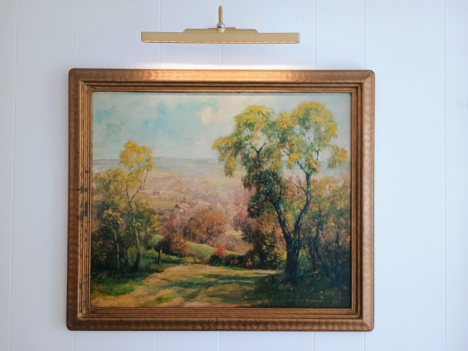 Herbert J. Day Oil Board Spring Landscape Cottage 33×27 Antique Museum Quality