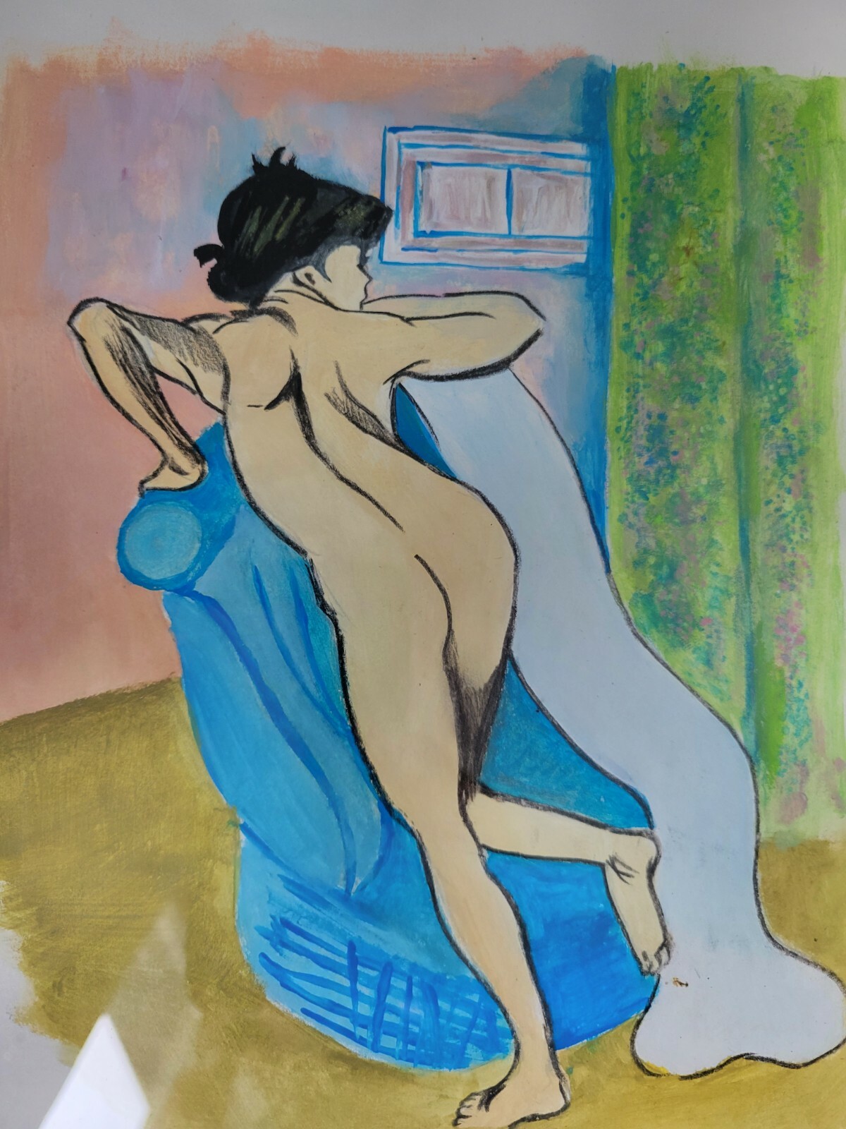 Painting After S. Valadon After the Bath Mixed Media on Paper 8.5×13″ Framed
