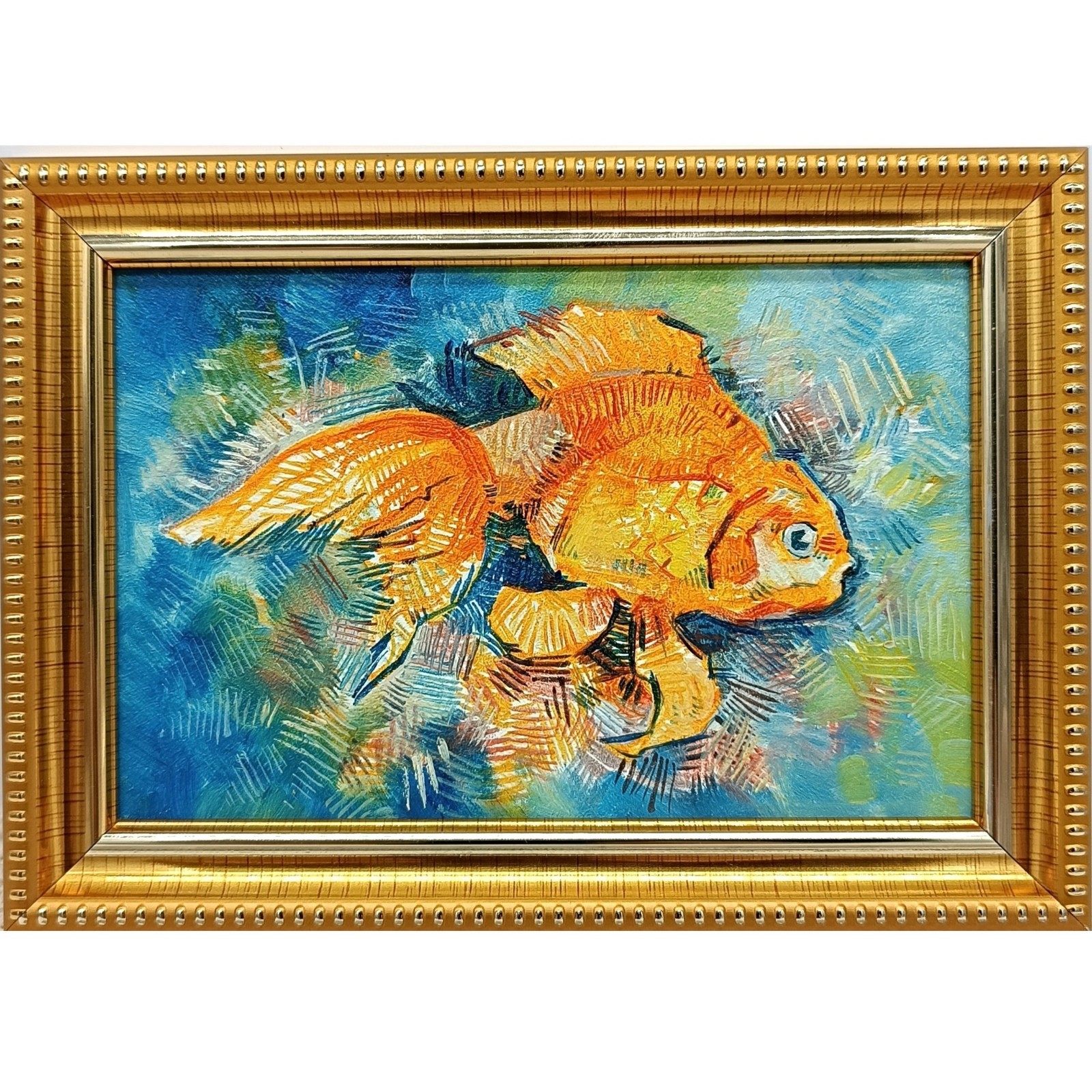 Goldfish Original Oil Painting 6×4 Framed Signed Gold Fish Animal Sea Wall Art