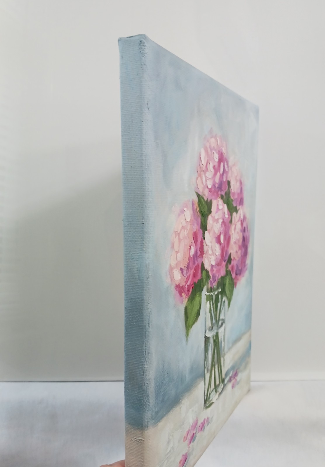 Pink Hydrangeas ORIGINAL Oil Painting Flowers in Vase Fine Art 8″x10″