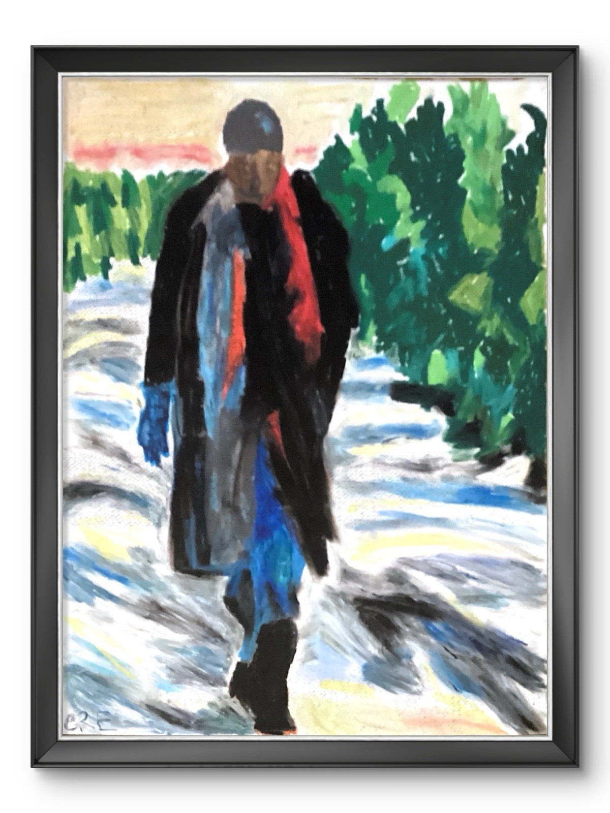 Christmas Winter Holiday Black Man Neo Expressionism Original Art 18×24 on Paper