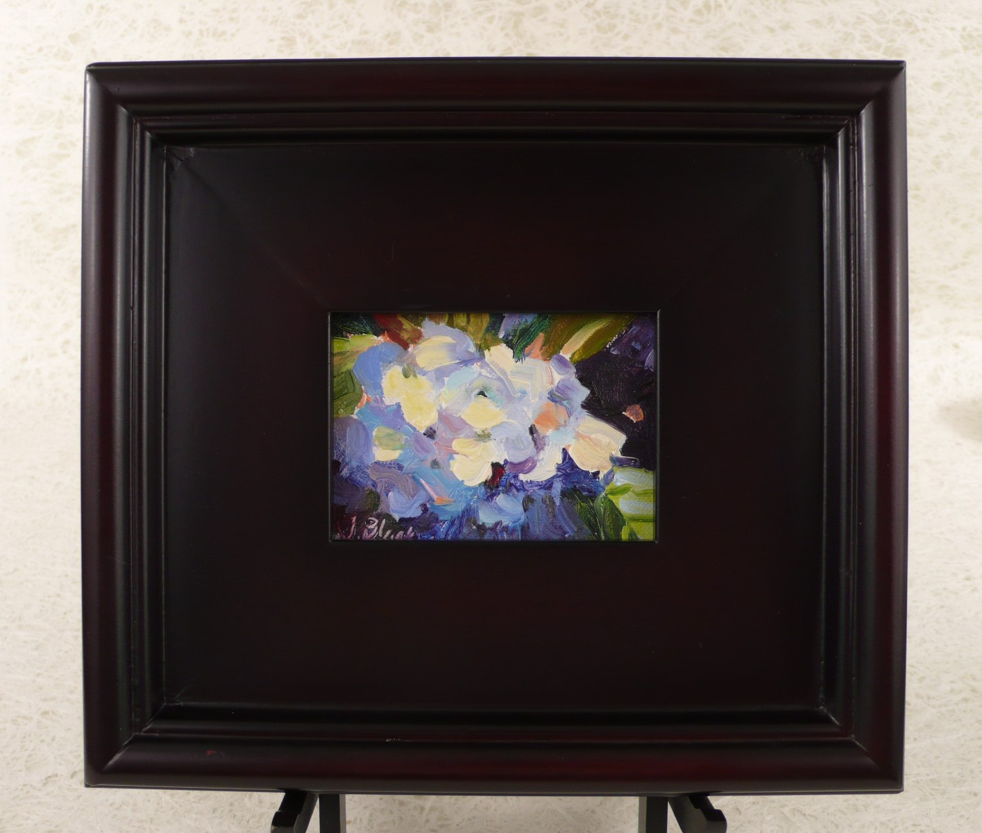 JENNIFER BLACK ORIGINAL PAINTING «BLUE HYDRANGEA» OIL on LINEN PANEL 4″ x 3″