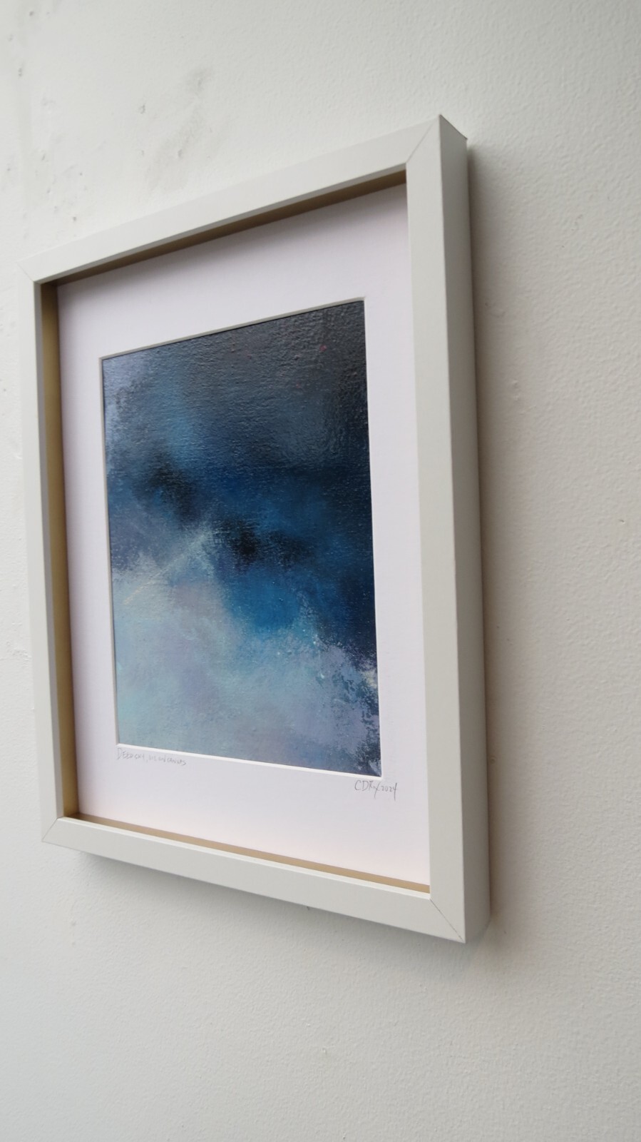 Original Oil and Pastel on Framed Canvas 2024. Abstract, Modern, Blue, White