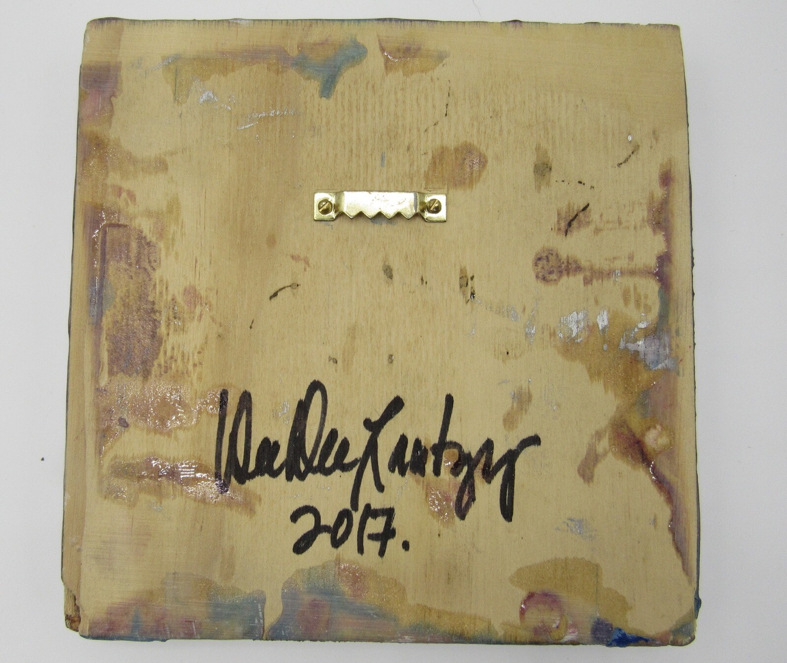 Signed Dee Dee Lantzy painting poured resin mixed media abstract pigment 6×6″