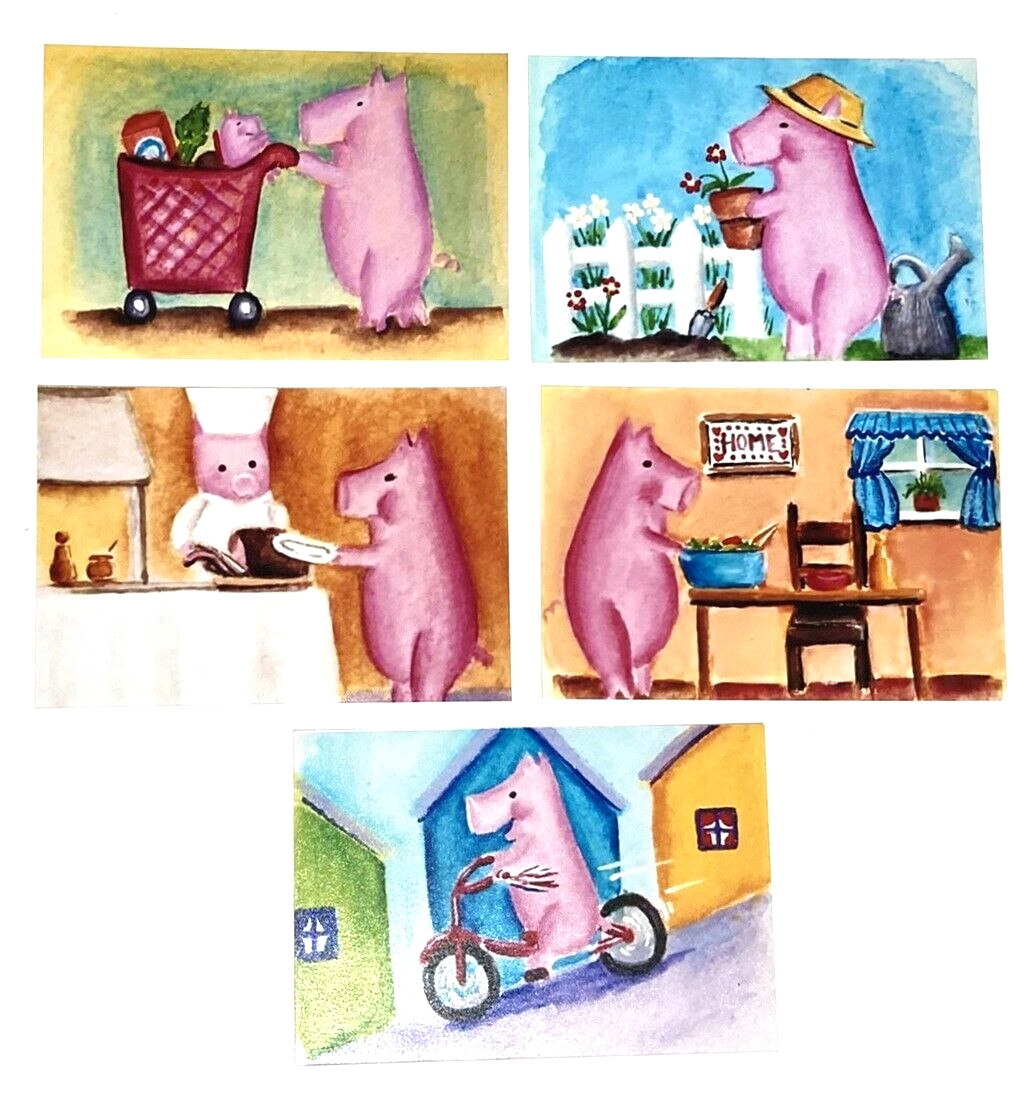This Little Piggie Set of 5 PHOTO PRINTS of Original Paintings 4×6″ – amylenore