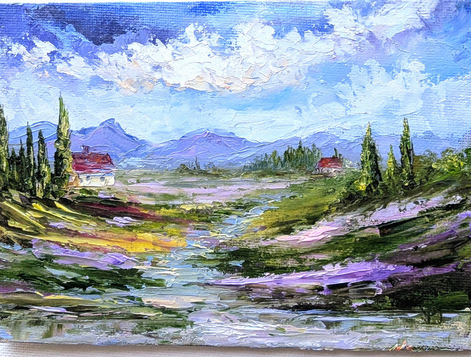 ORIGINAL OIL Painting » TUSCANY LANDSCAPE» impasto 7″x 5″ by Olga Diduh.