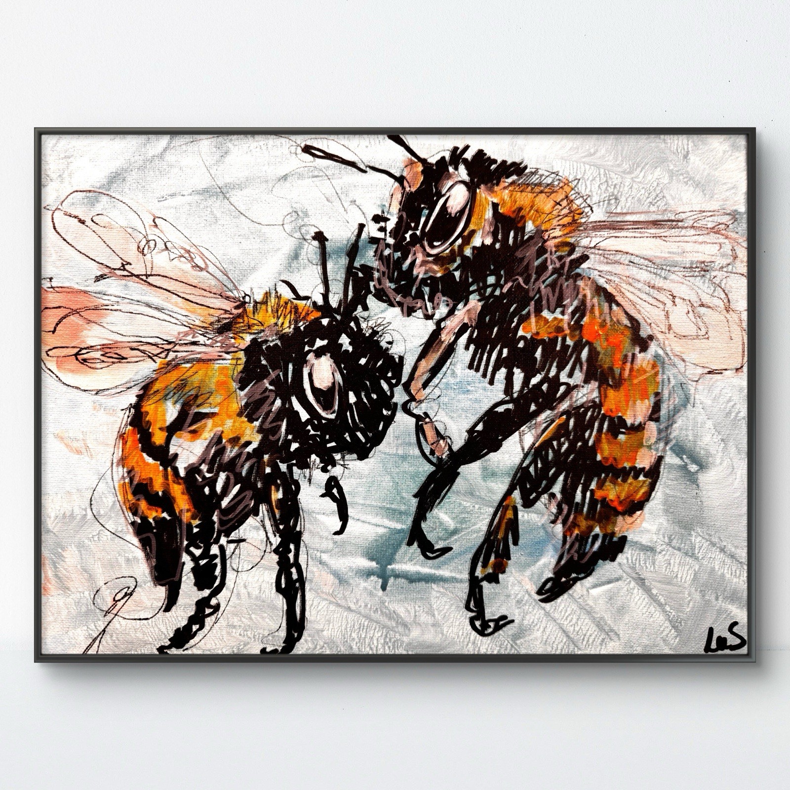 Abstract Original 11×14 Bees Expressionism Handmade Signed Wall Art Decor 111
