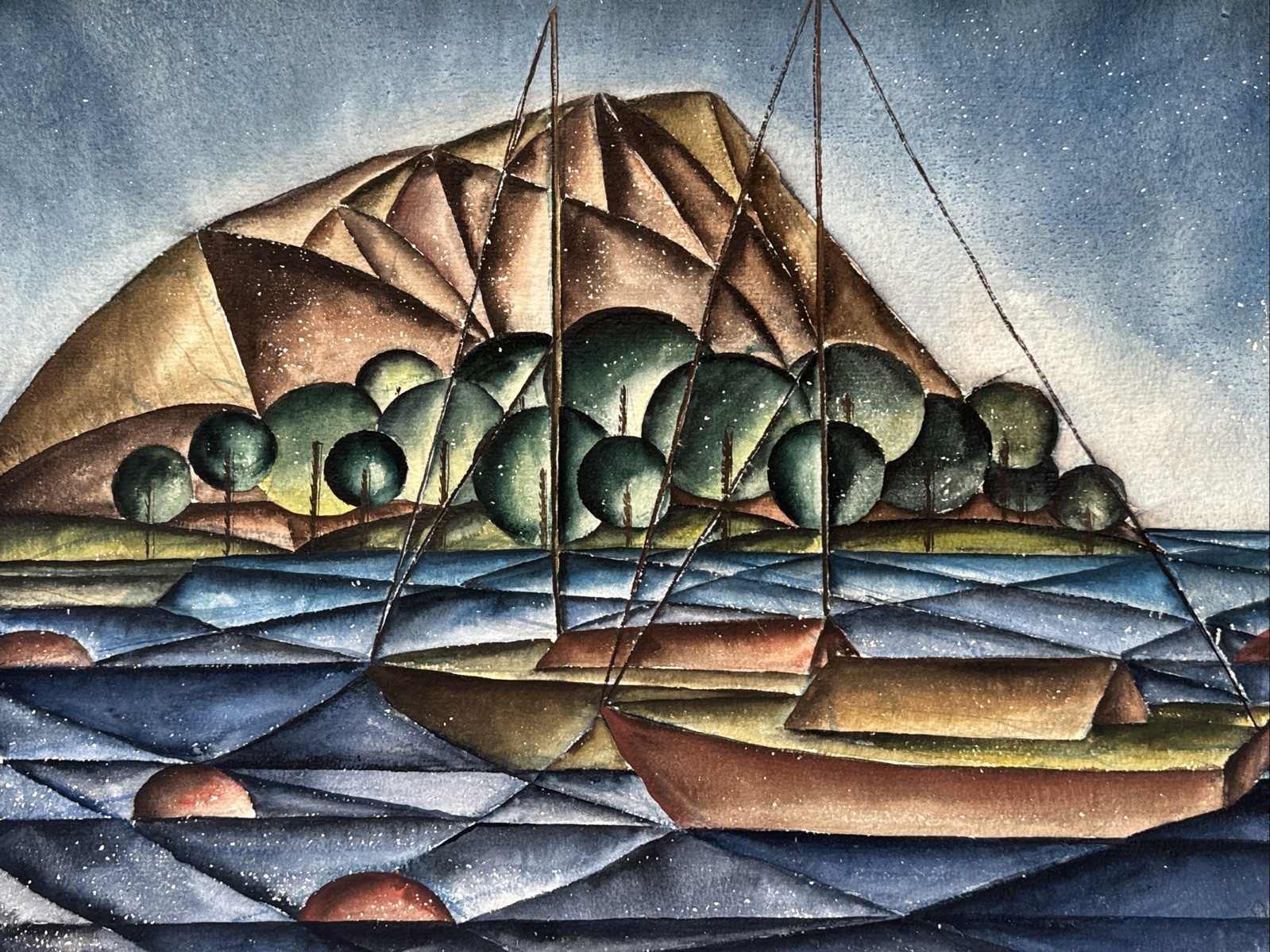 ANTIQUE MODERNIST PAINTING EXHIBITED IN SAN FRANCISCO 1930’S CUBISM WPA COASTAL