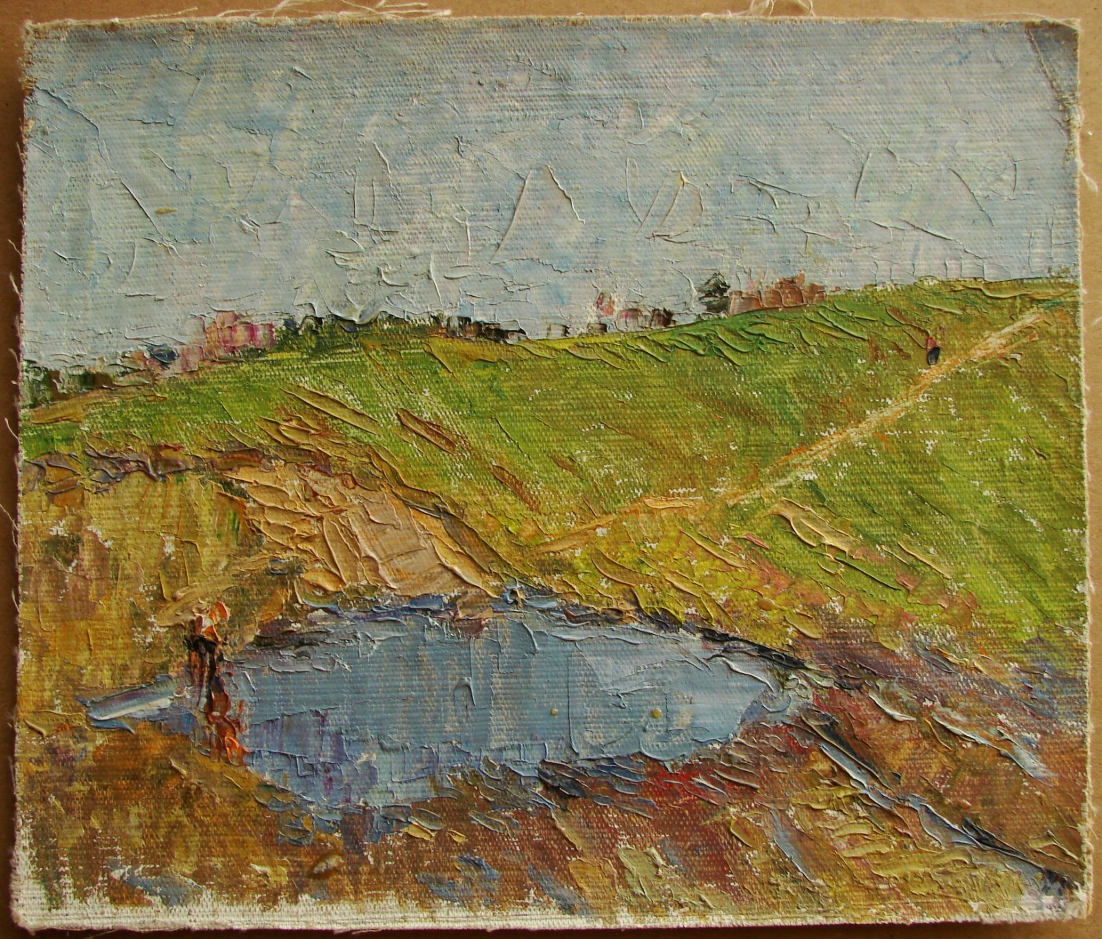Ukrainian Soviet Oil Painting Impressionism landscape field lake summer