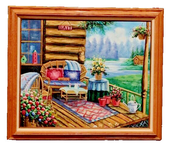 Vintage Creative Galleries Front Porch Cabin Hand-Painting 20×24 Signed & Framed
