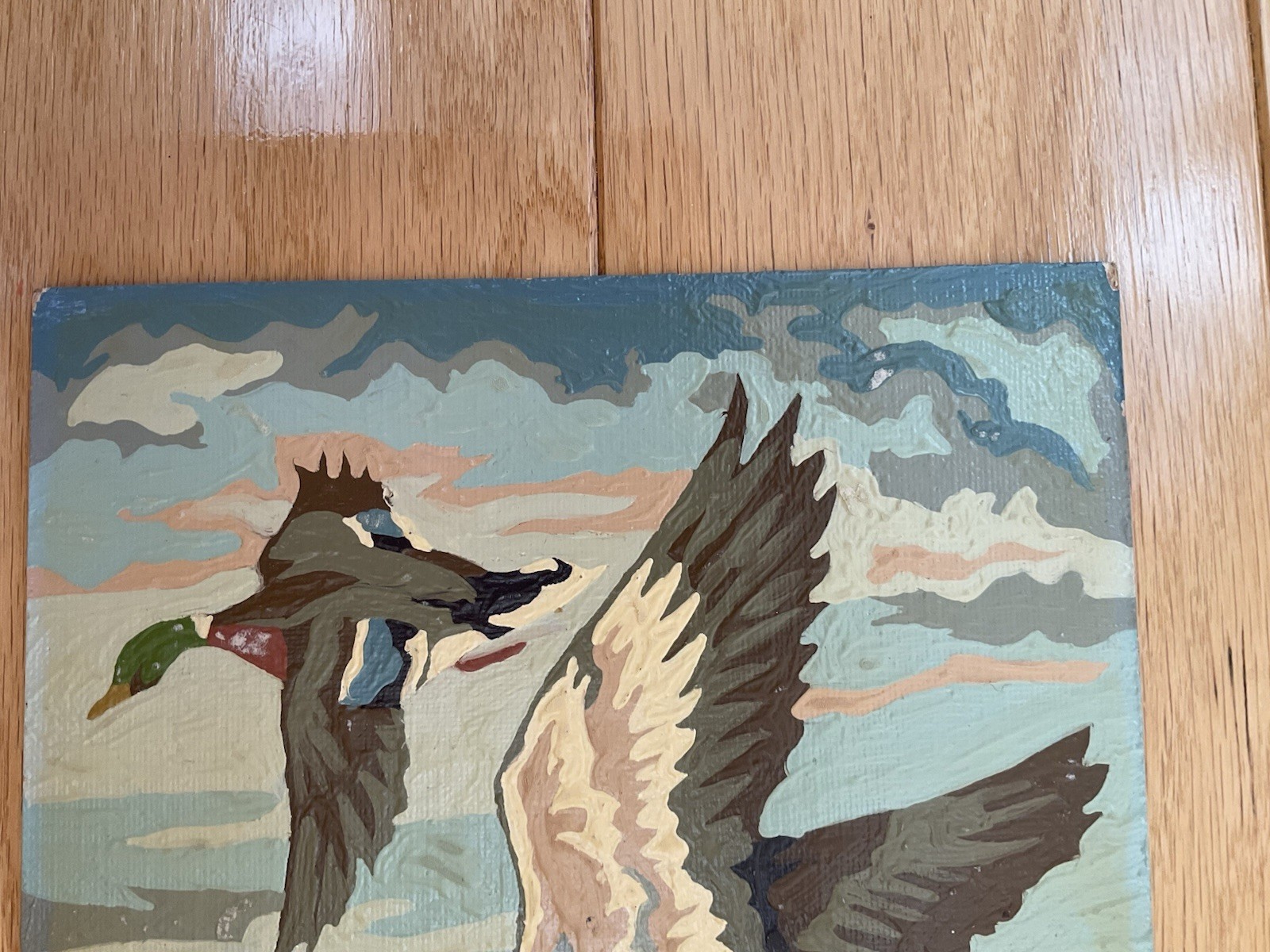 Mallards Ducks in Flight Portrait Paint By Number Set Unframed on Board Vintage