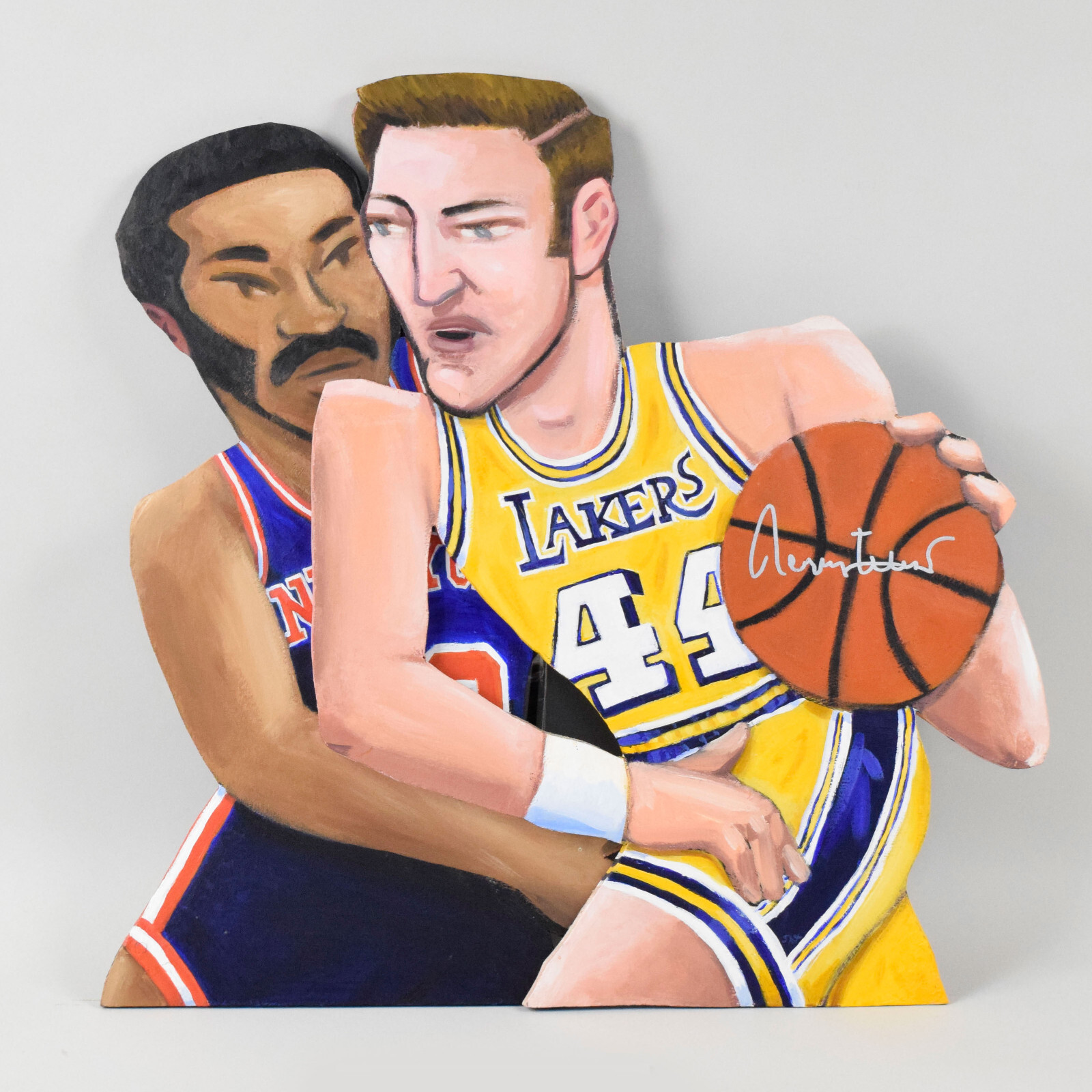 Jerry West Signed Original Painting Steve Sax Wood Art 27×27.5 Lakers 1/1