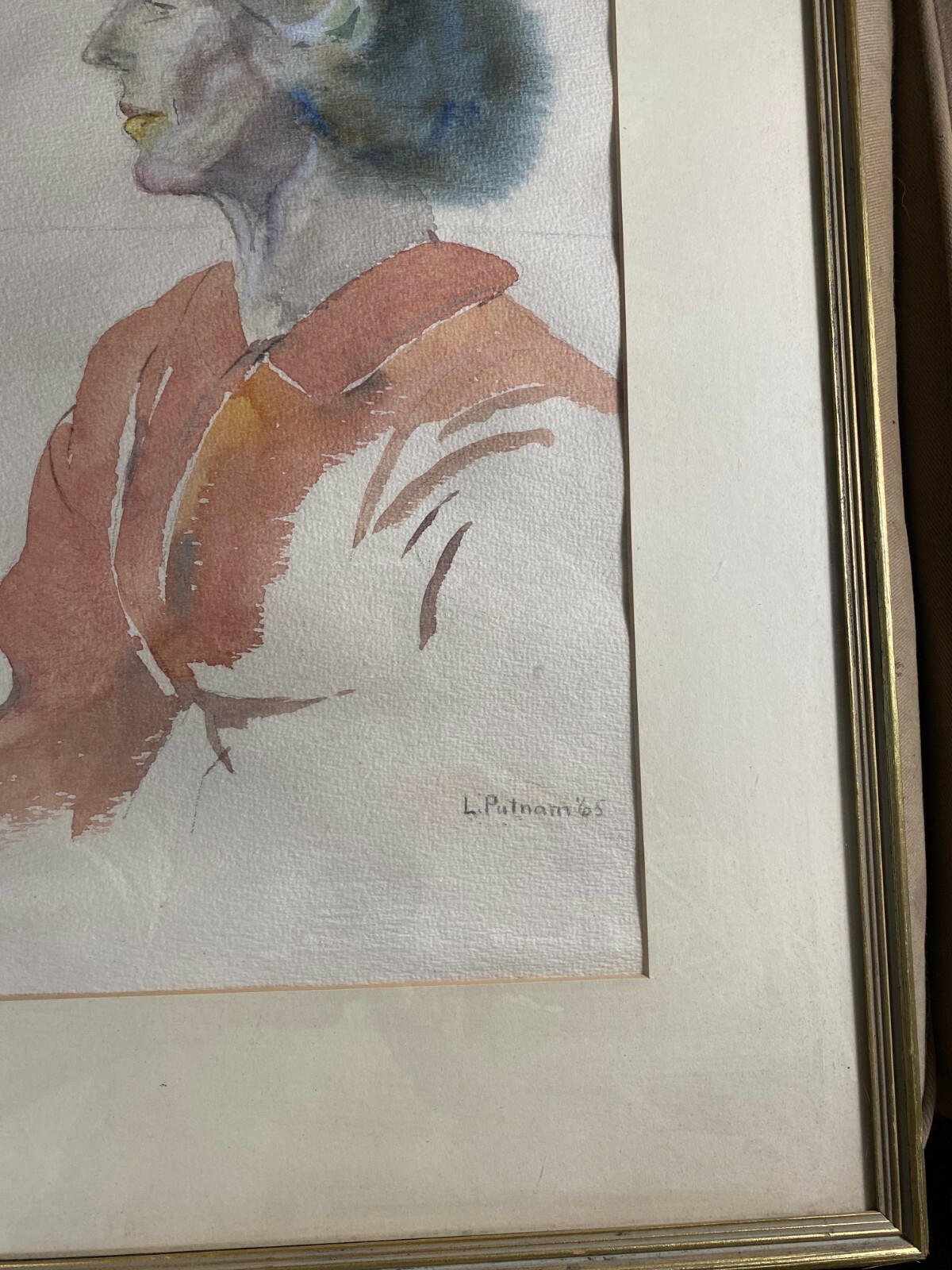 Vintage Lucy Putnam 1965 «Female Study» Watercolor Painting – Signed And Framed