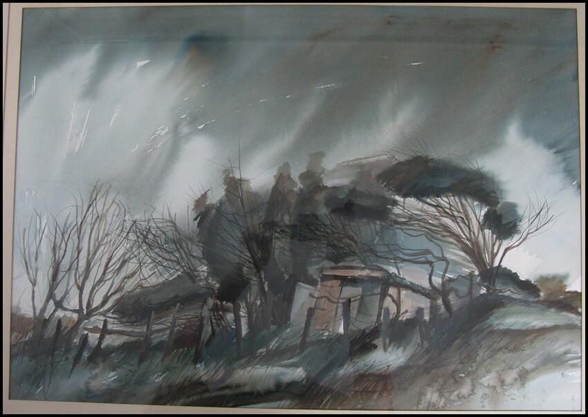 Vintage 1981 Peter Schulz Watercolor Painting Goolwa Australia Old Sheds Signed