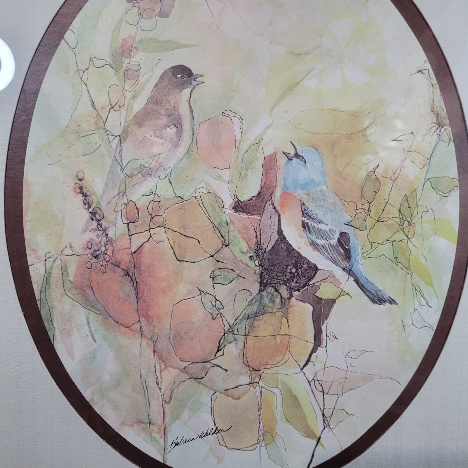 Vintage Barbara Walden Bird Water Color Art Print Signed 22″ x 18.5″ Framed