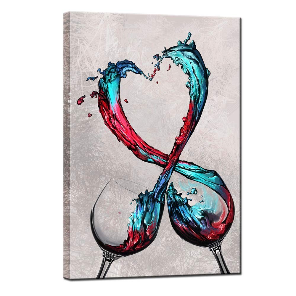 sechars 24″x36 Turquoise and Red Wall Art Wine Painting Prints Modern Kitchen