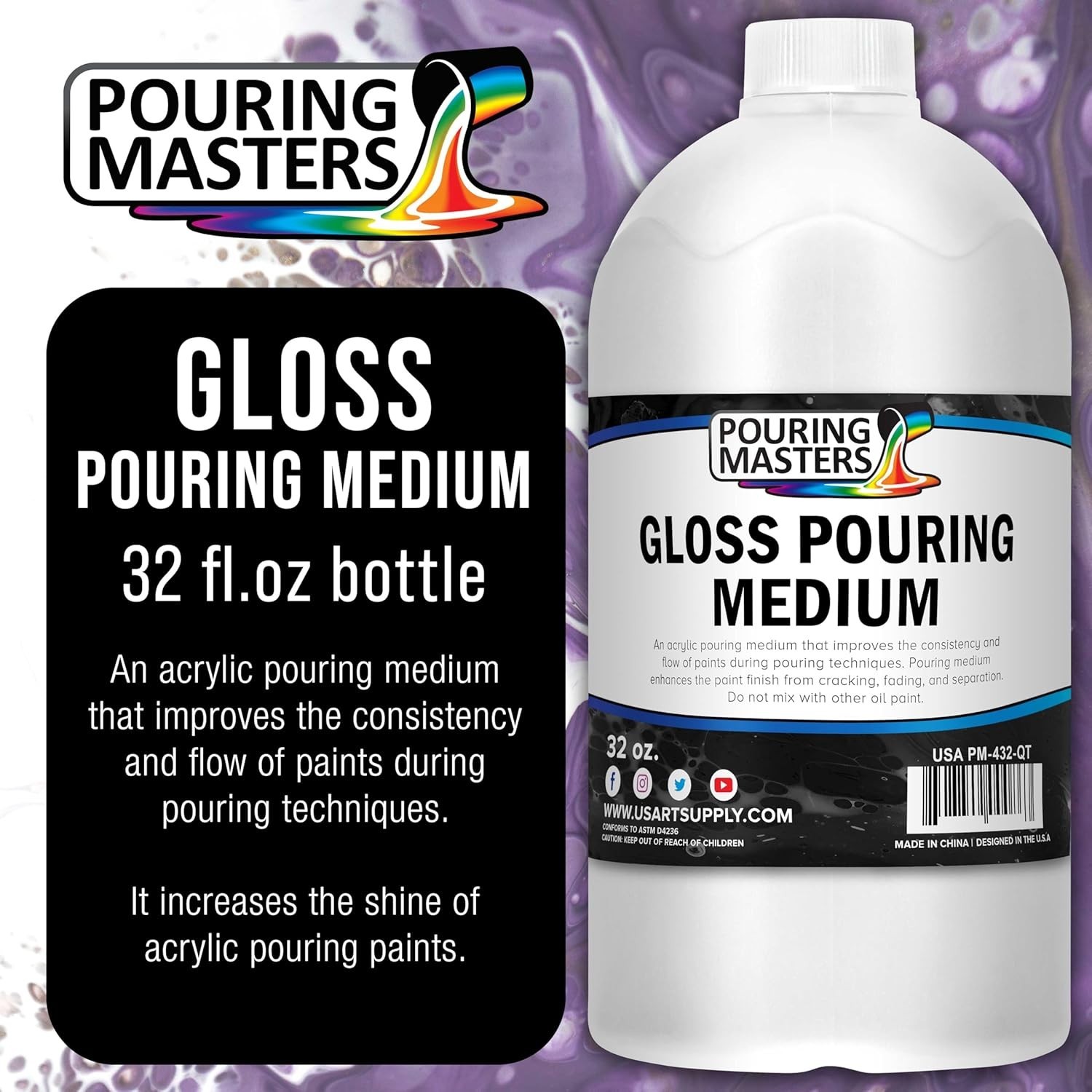 Artisan-Grade 32oz Gloss Pouring Medium for Smooth Acrylic Pours & Cell Effects