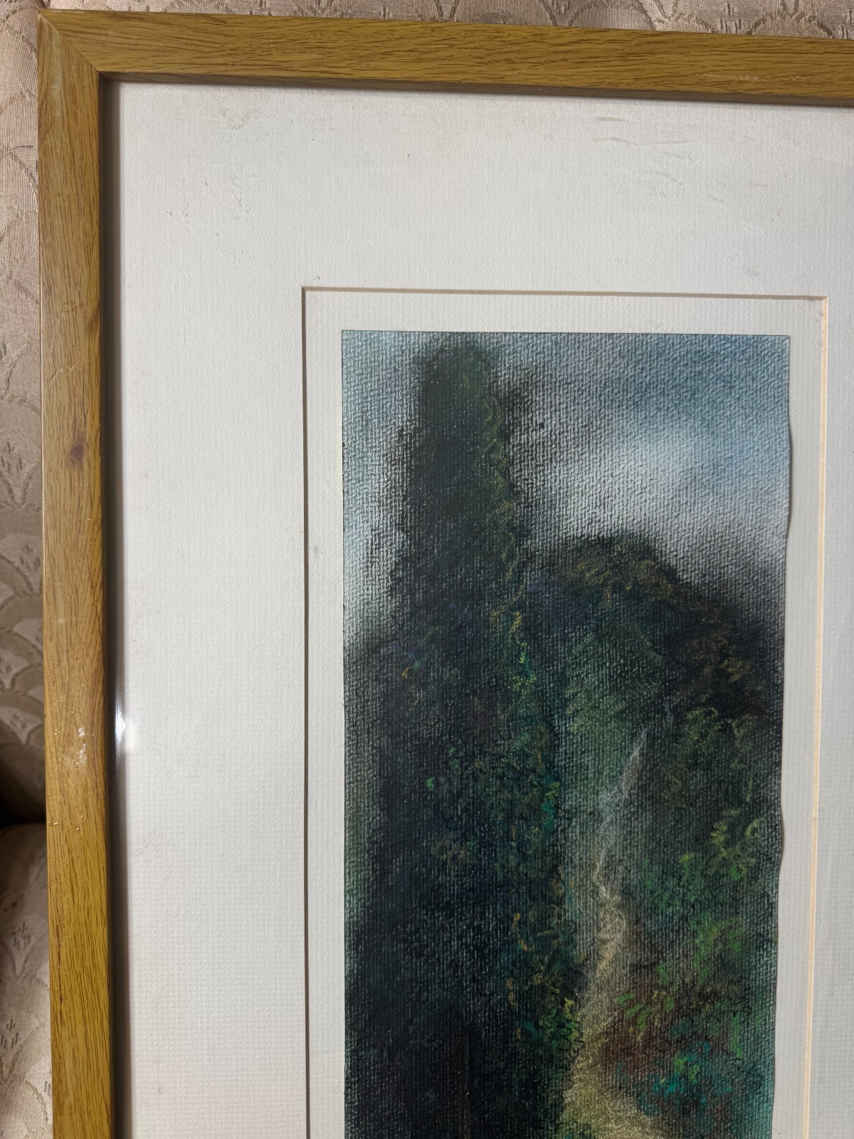 Original Signed Shuvankar Maitra Pastel Landscape Framed Vertical Forest Art