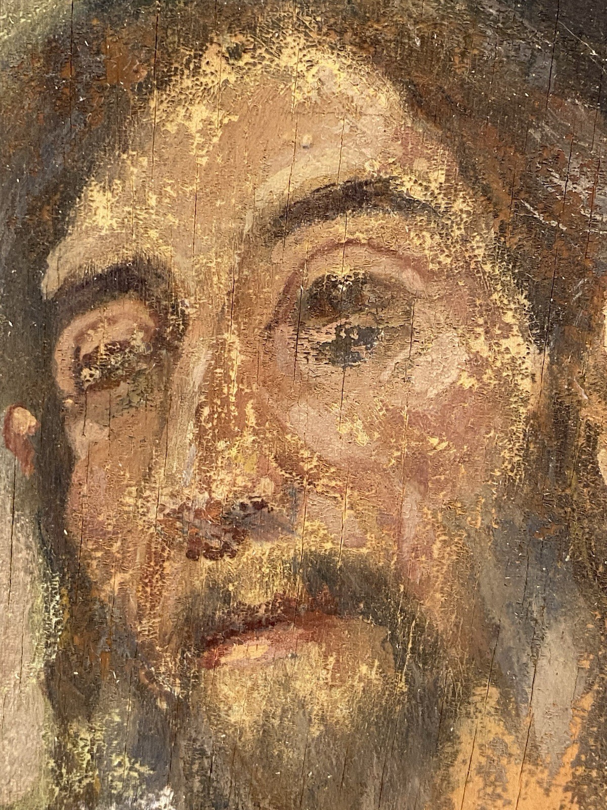 Vintage Folk Portrait Oil on Wood Panel Bearded Man Judaica Style 8×7