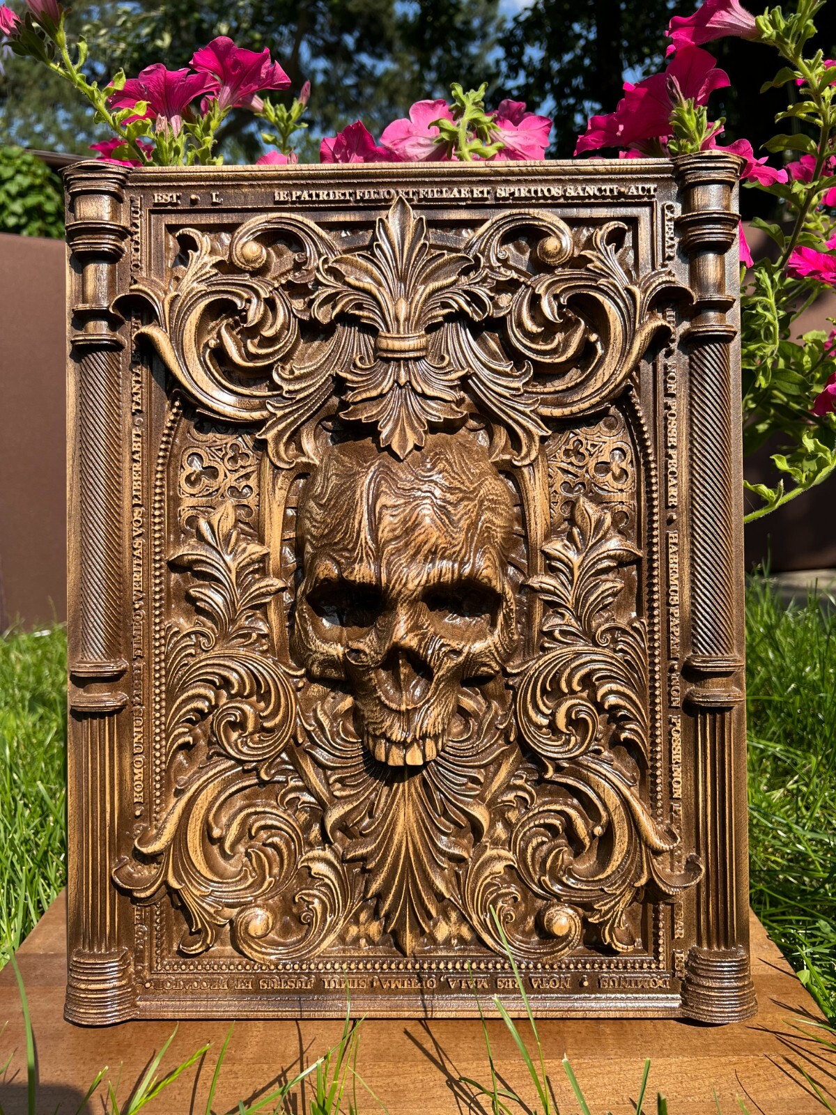 Big Skull Wood Carving Multicolor Picture Woodworking Handmade 3D Limited